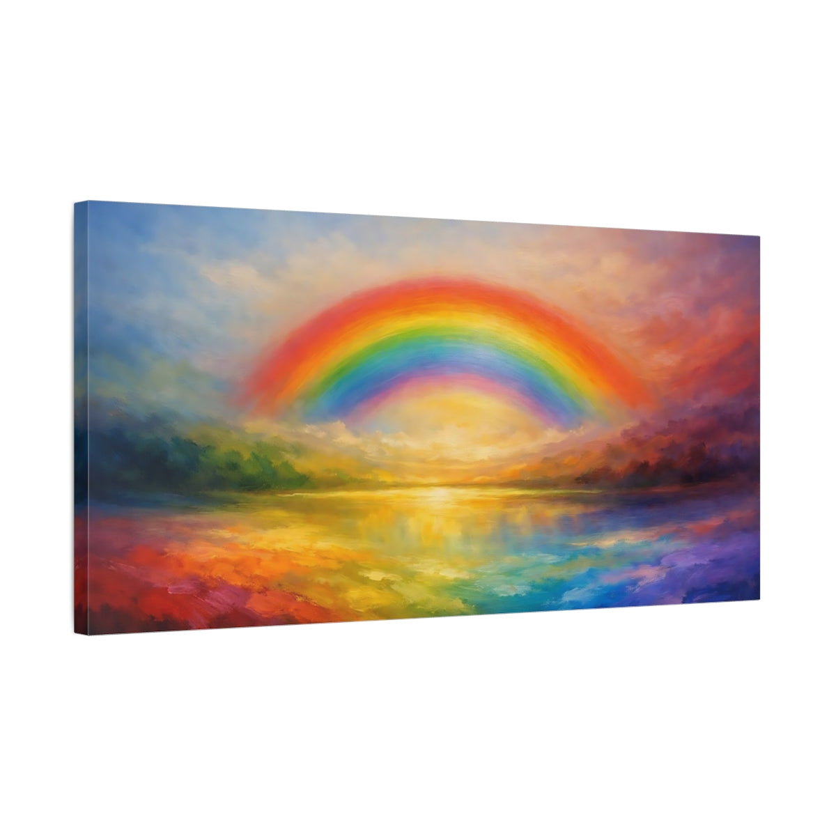 Side Mockup 2. Nature Rainbow Rainbow Landscape Art shown as stretched canvas wall art