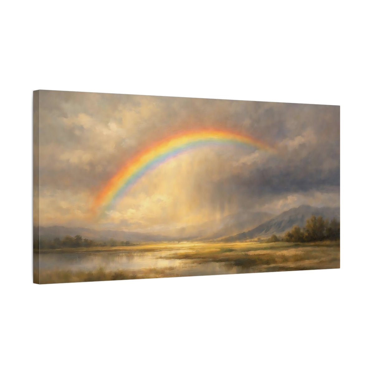 Side Mockup 2. Nature Rainbow Rainbow Landscape shown as stretched canvas wall art