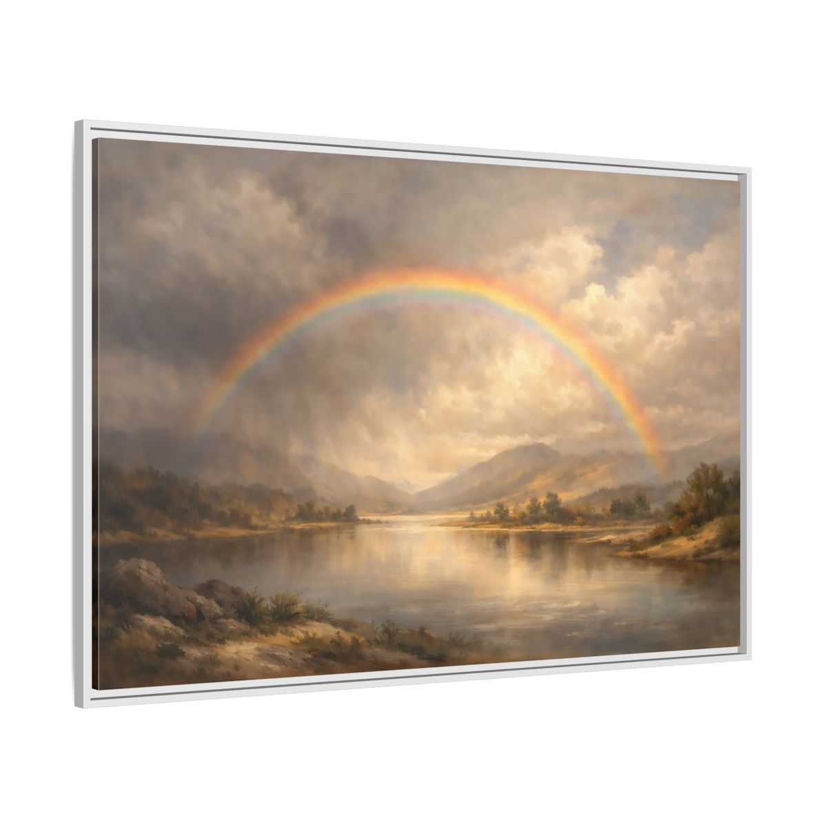 Side Mockup 7. Nature Rainbow Rainbow Landscape shown as stretched canvas wall art
