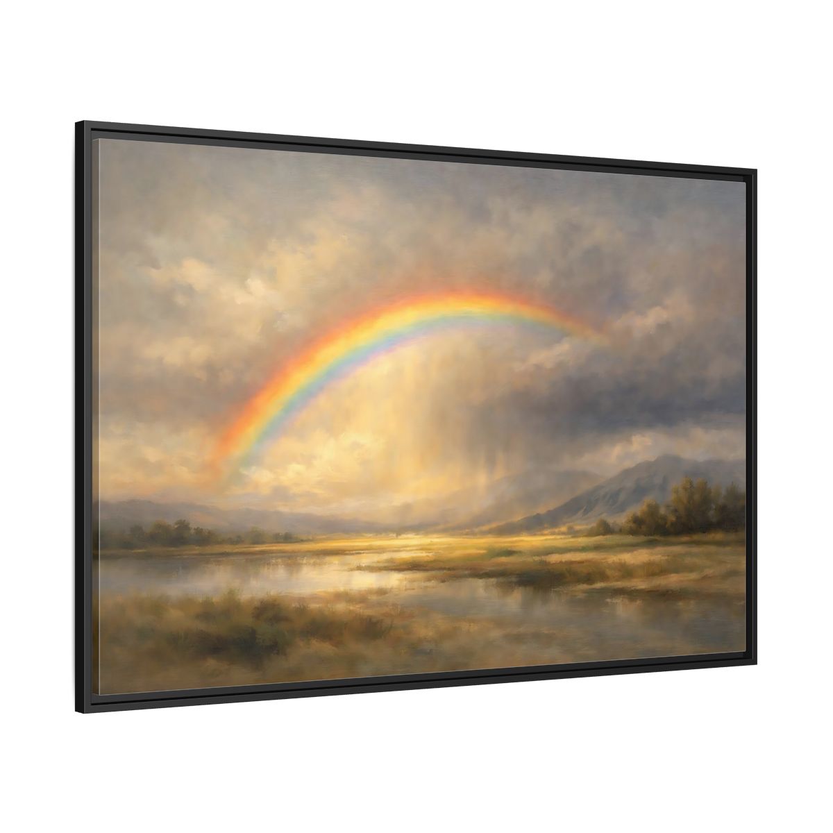 Side Mockup 12. Nature Rainbow Rainbow Landscape shown as stretched canvas wall art