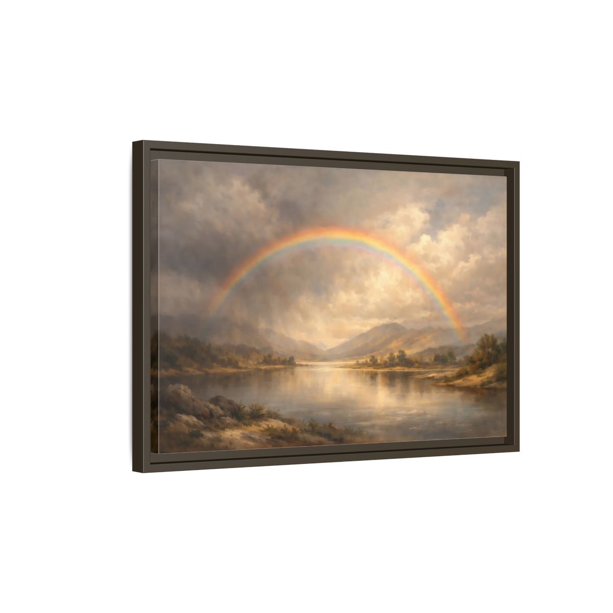 Side Mockup 2. Nature Rainbow Rainbow Landscape shown as stretched canvas wall art