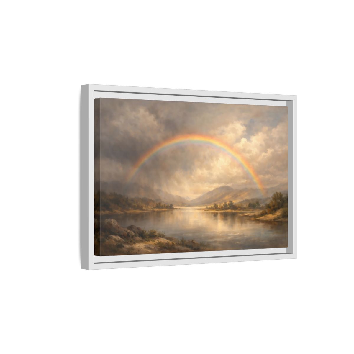 Side Mockup 4. Nature Rainbow Rainbow Landscape shown as stretched canvas wall art
