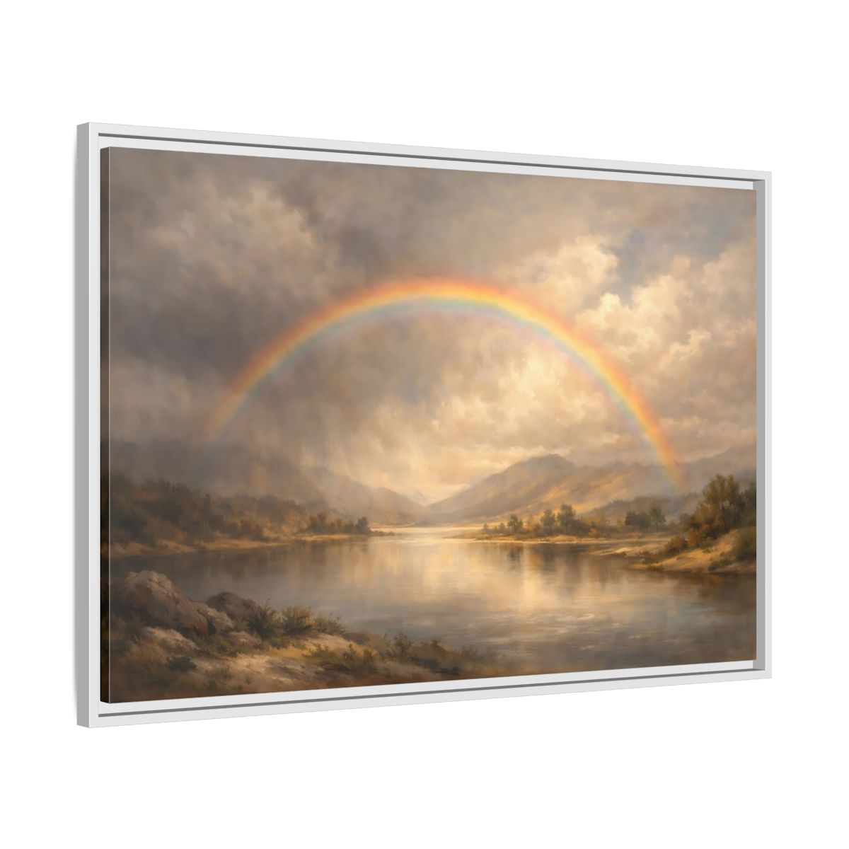 Side Mockup 8. Nature Rainbow Rainbow Landscape shown as stretched canvas wall art