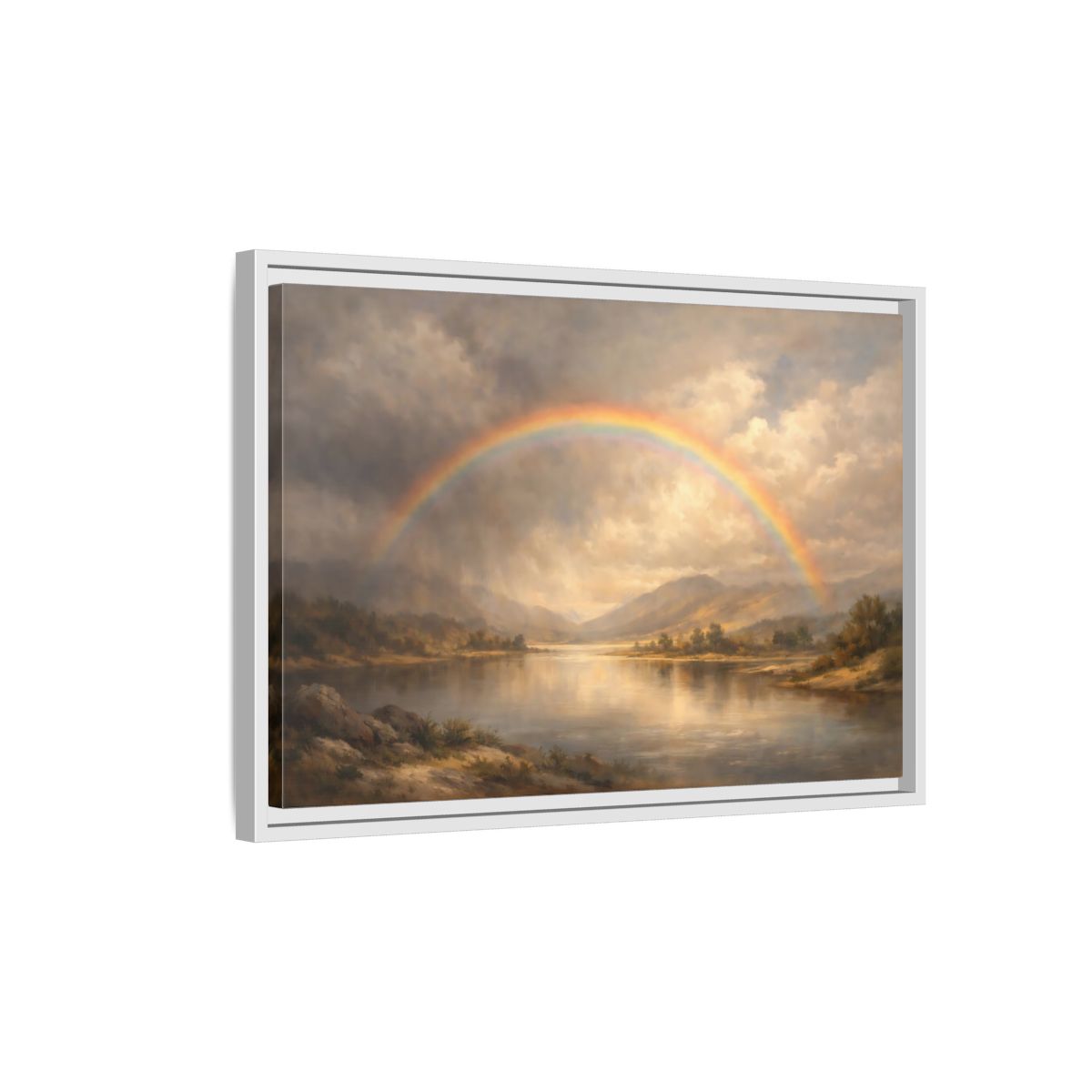 Side Mockup 1. Nature Rainbow Rainbow Landscape shown as stretched canvas wall art
