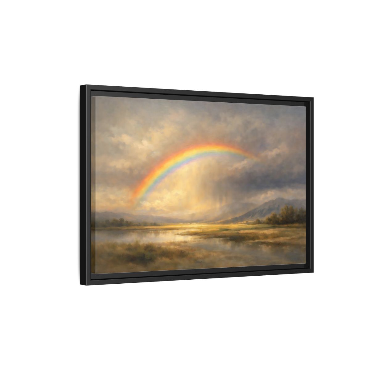 Side Mockup 3. Nature Rainbow Rainbow Landscape shown as stretched canvas wall art