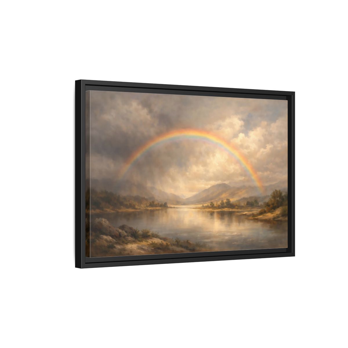 Side Mockup 3. Nature Rainbow Rainbow Landscape shown as stretched canvas wall art