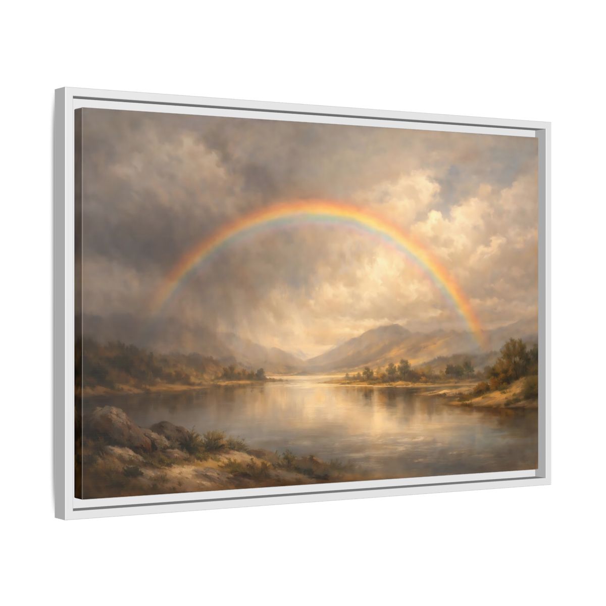 Side Mockup 10. Nature Rainbow Rainbow Landscape shown as stretched canvas wall art