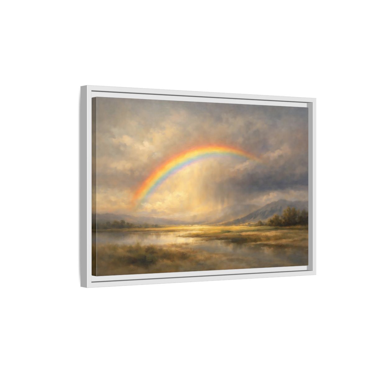 Side Mockup 1. Nature Rainbow Rainbow Landscape shown as stretched canvas wall art
