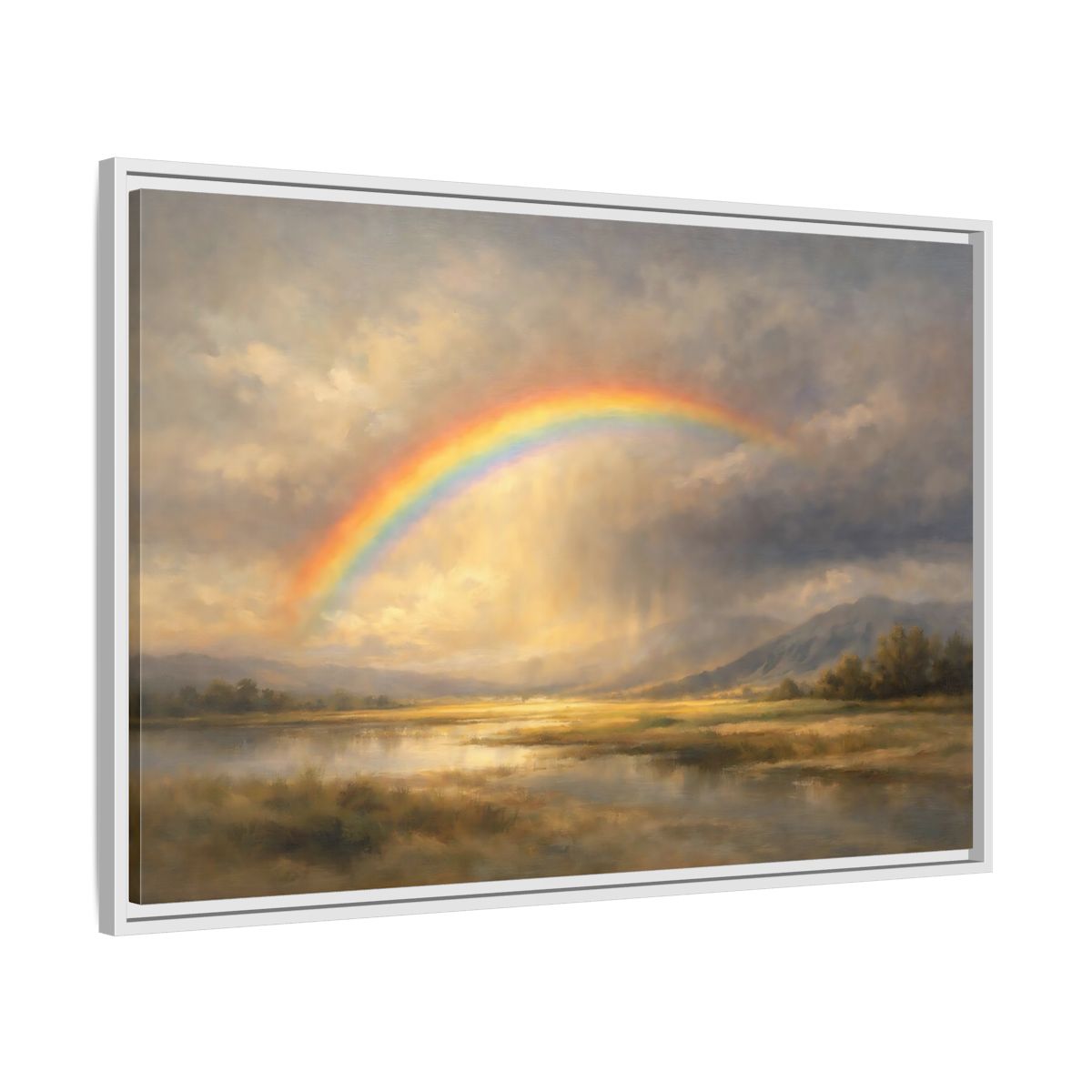 Side Mockup 8. Nature Rainbow Rainbow Landscape shown as stretched canvas wall art