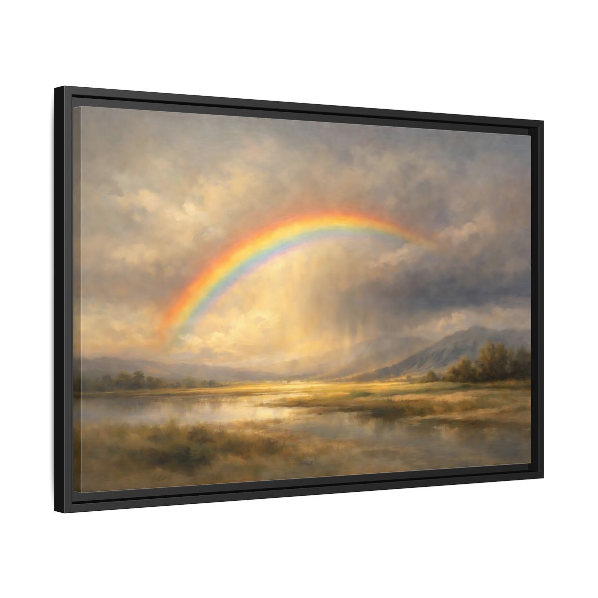 Side Mockup 14. Nature Rainbow Rainbow Landscape shown as stretched canvas wall art