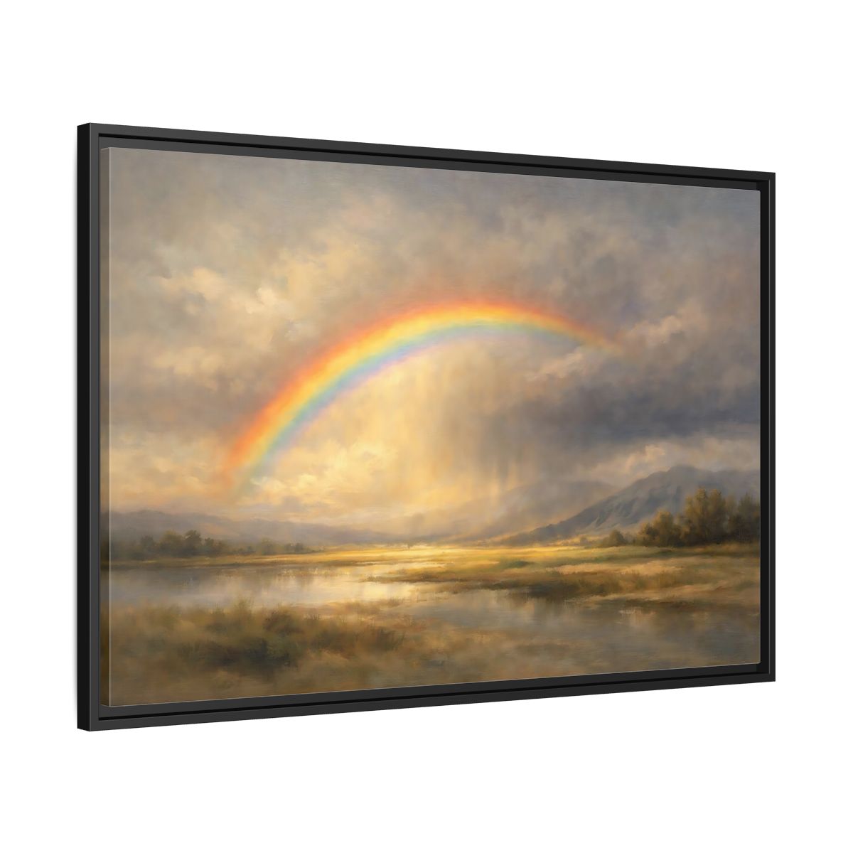 Side Mockup 13. Nature Rainbow Rainbow Landscape shown as stretched canvas wall art