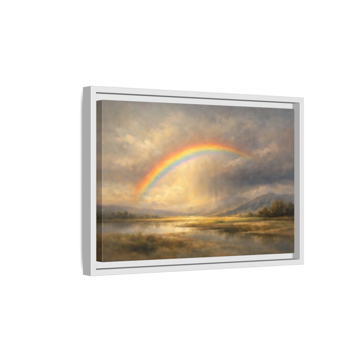 Side Mockup 4. Nature Rainbow Rainbow Landscape shown as stretched canvas wall art