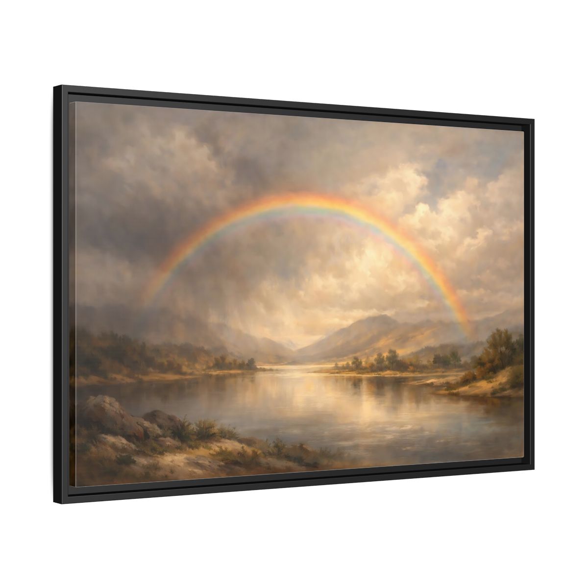 Side Mockup 13. Nature Rainbow Rainbow Landscape shown as stretched canvas wall art