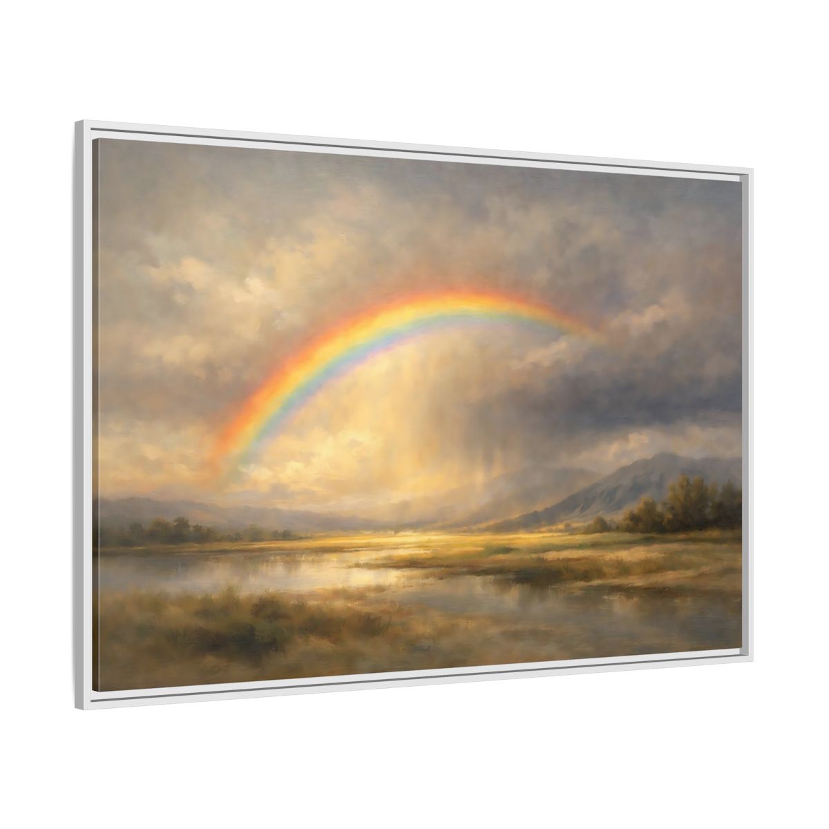 Side Mockup 7. Nature Rainbow Landscape Golden Rainbow shown as stretched canvas wall art