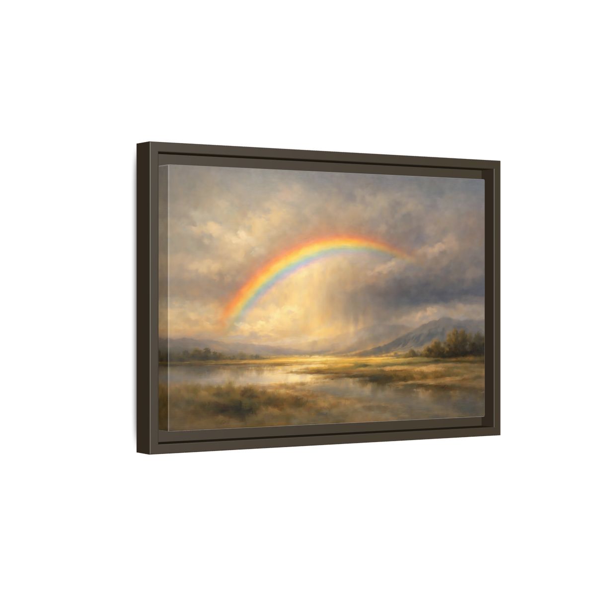 Side Mockup 5. Nature Rainbow Landscape Golden Rainbow shown as stretched canvas wall art