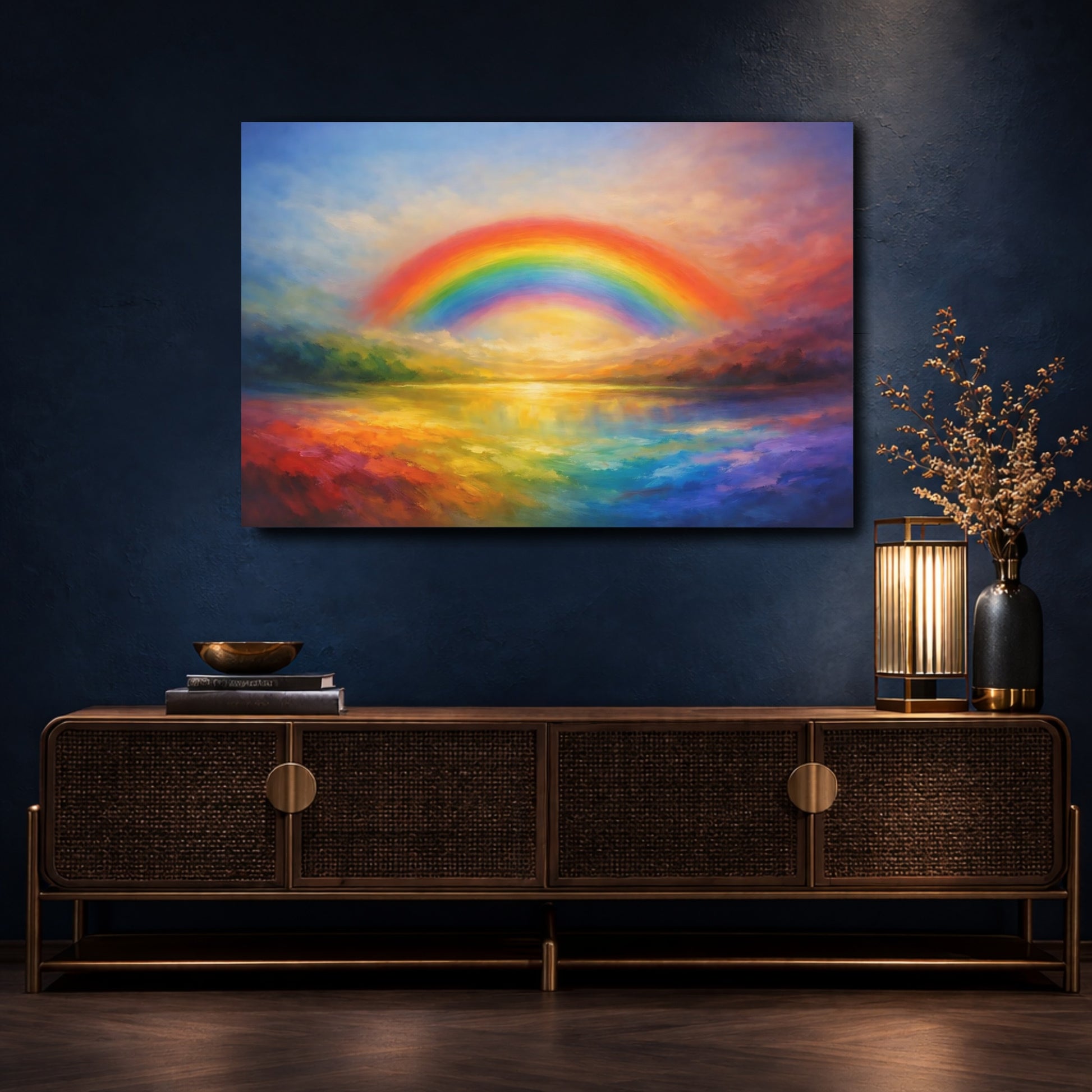 Mockup 4. Nature Rainbow Rainbow Colorful shown as stretched canvas wall art