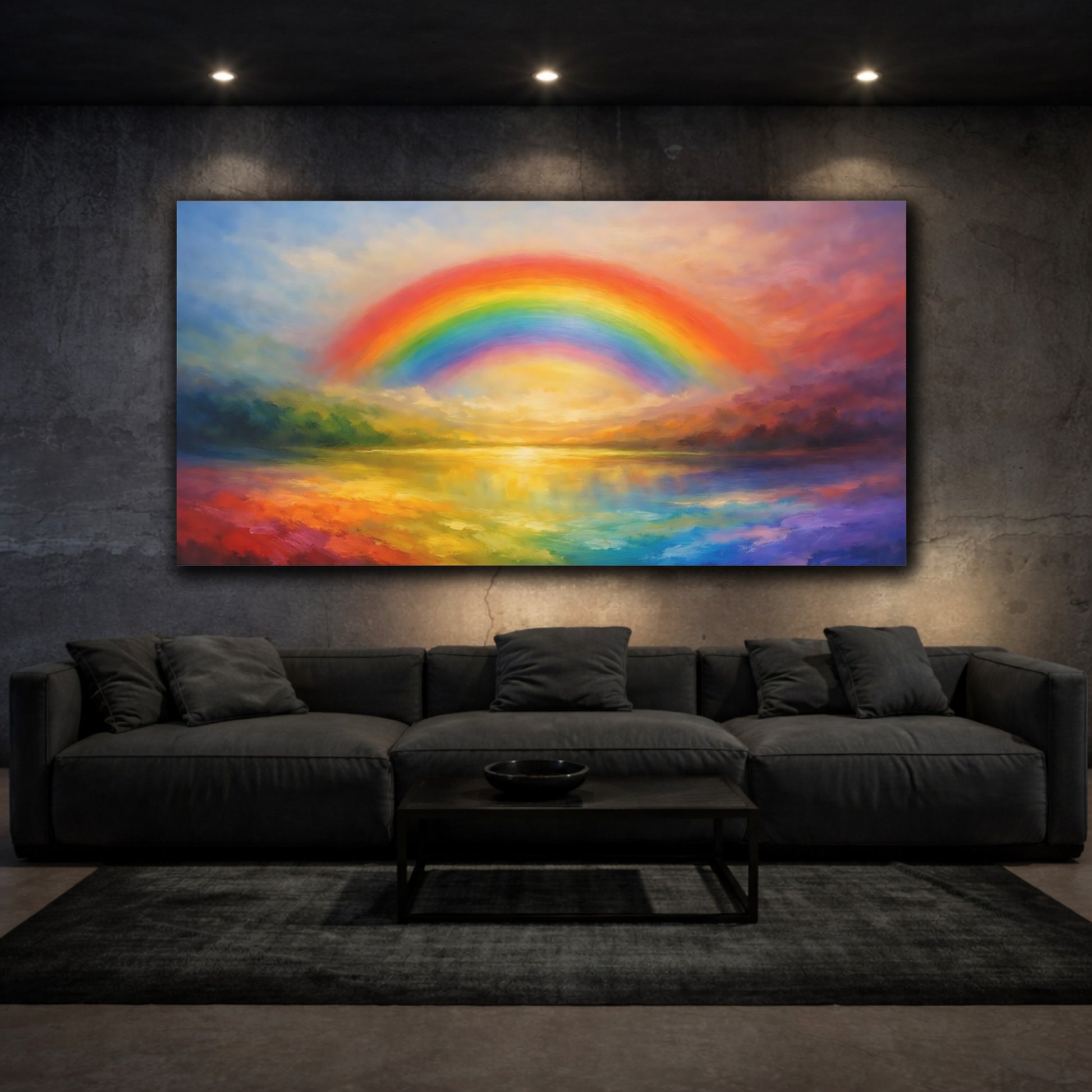 Mockup 2. Nature Rainbow Rainbow Landscape Art shown as stretched canvas wall art
