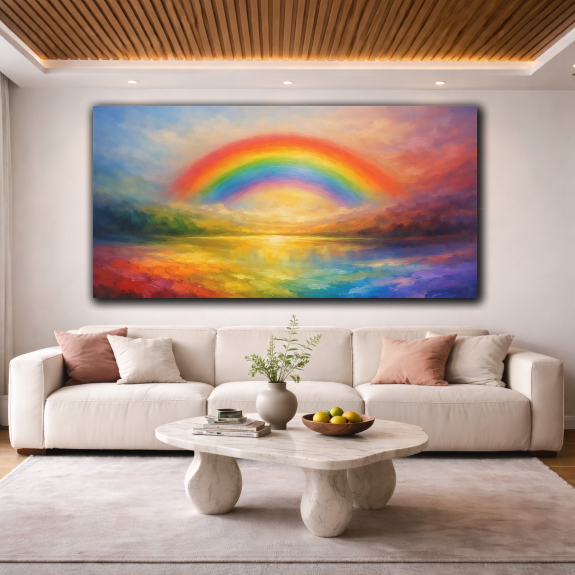 Mockup 3. Nature Rainbow Rainbow Landscape Art shown as stretched canvas wall art