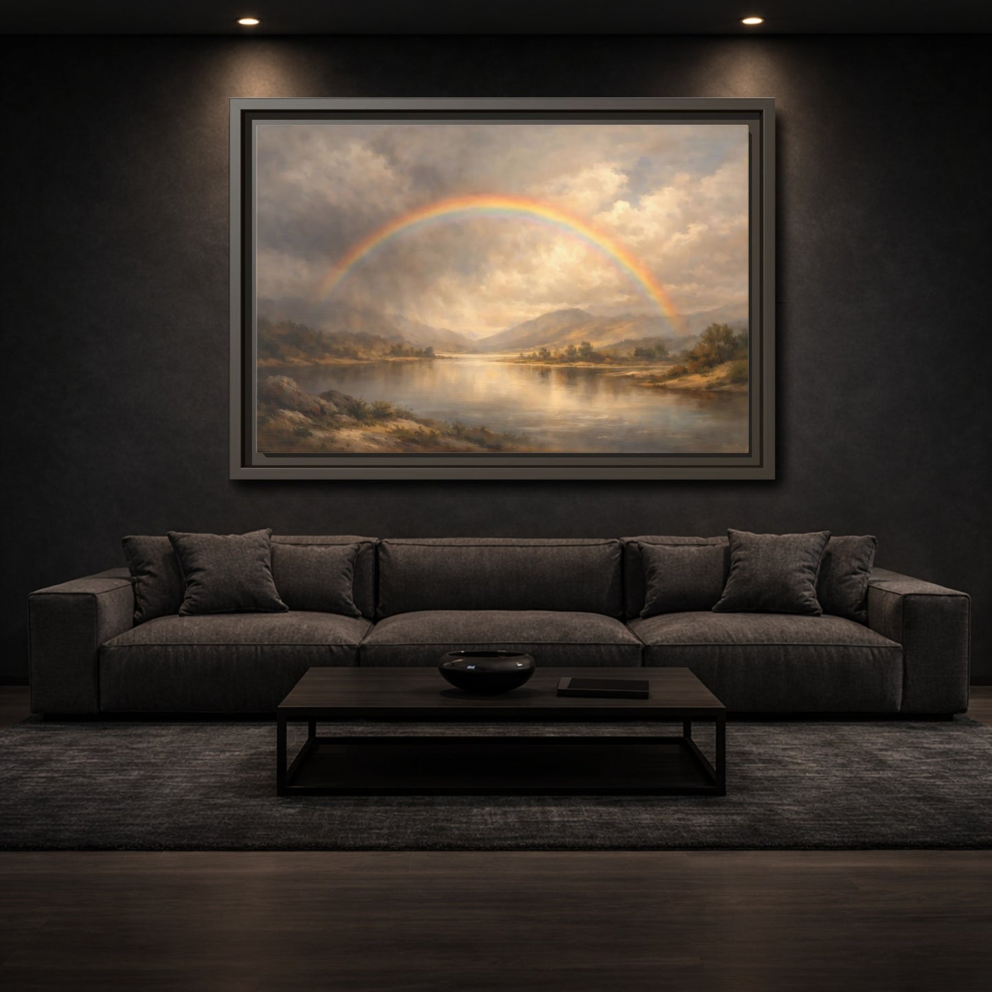 Mockup 2. Nature Rainbow Rainbow Landscape shown as stretched canvas wall art