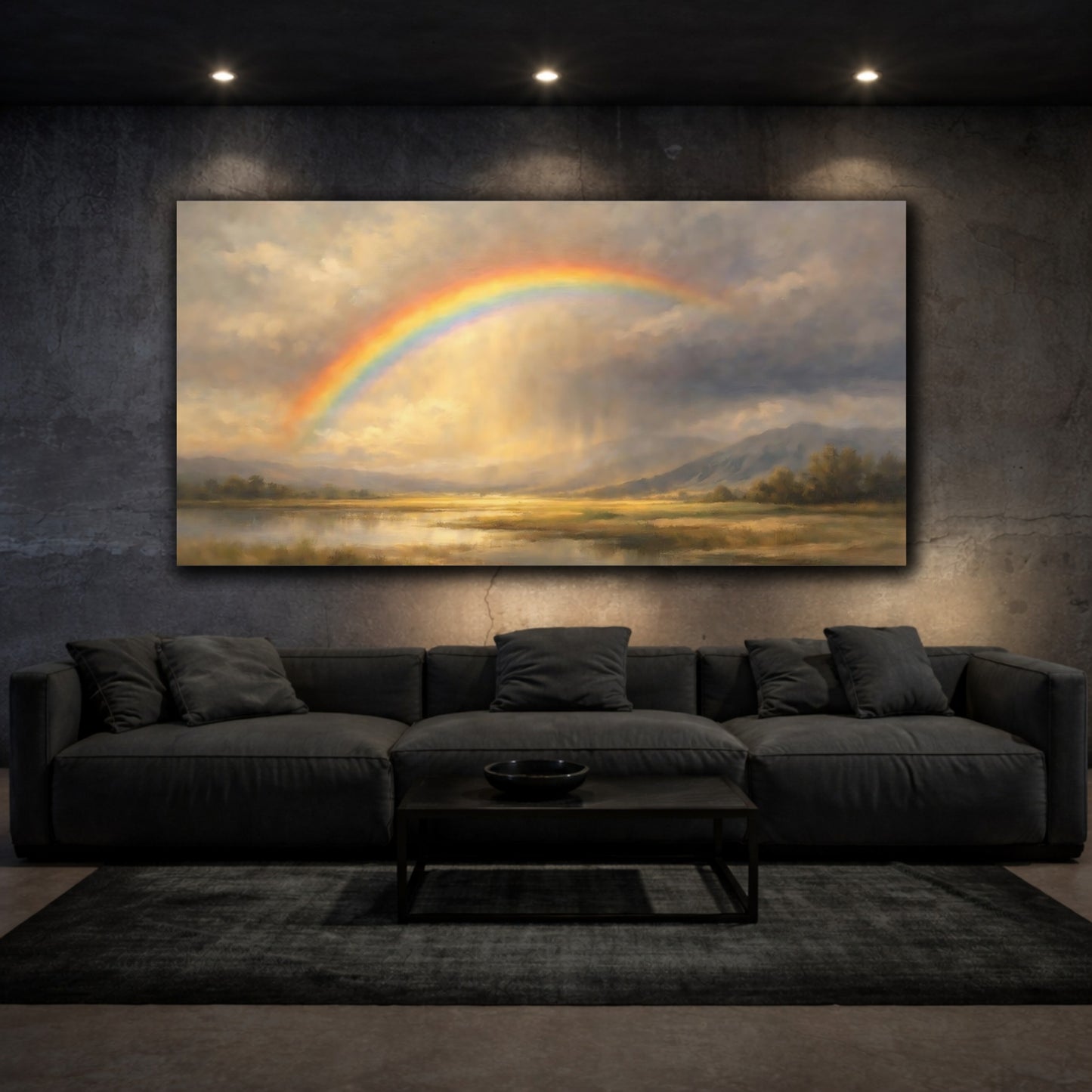 Mockup 2. Nature Rainbow Rainbow Landscape shown as stretched canvas wall art
