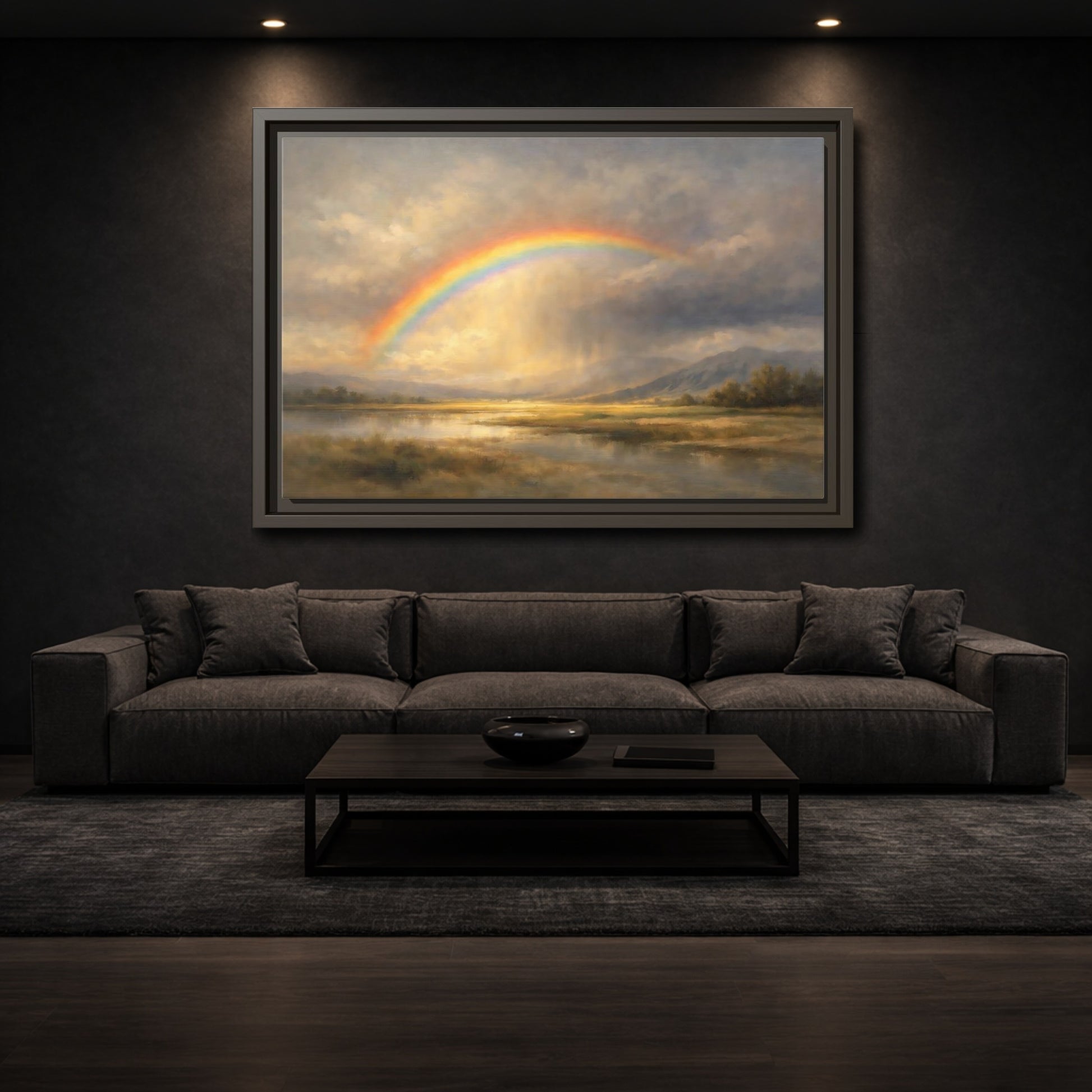 Mockup 2. Nature Rainbow Rainbow Landscape shown as stretched canvas wall art