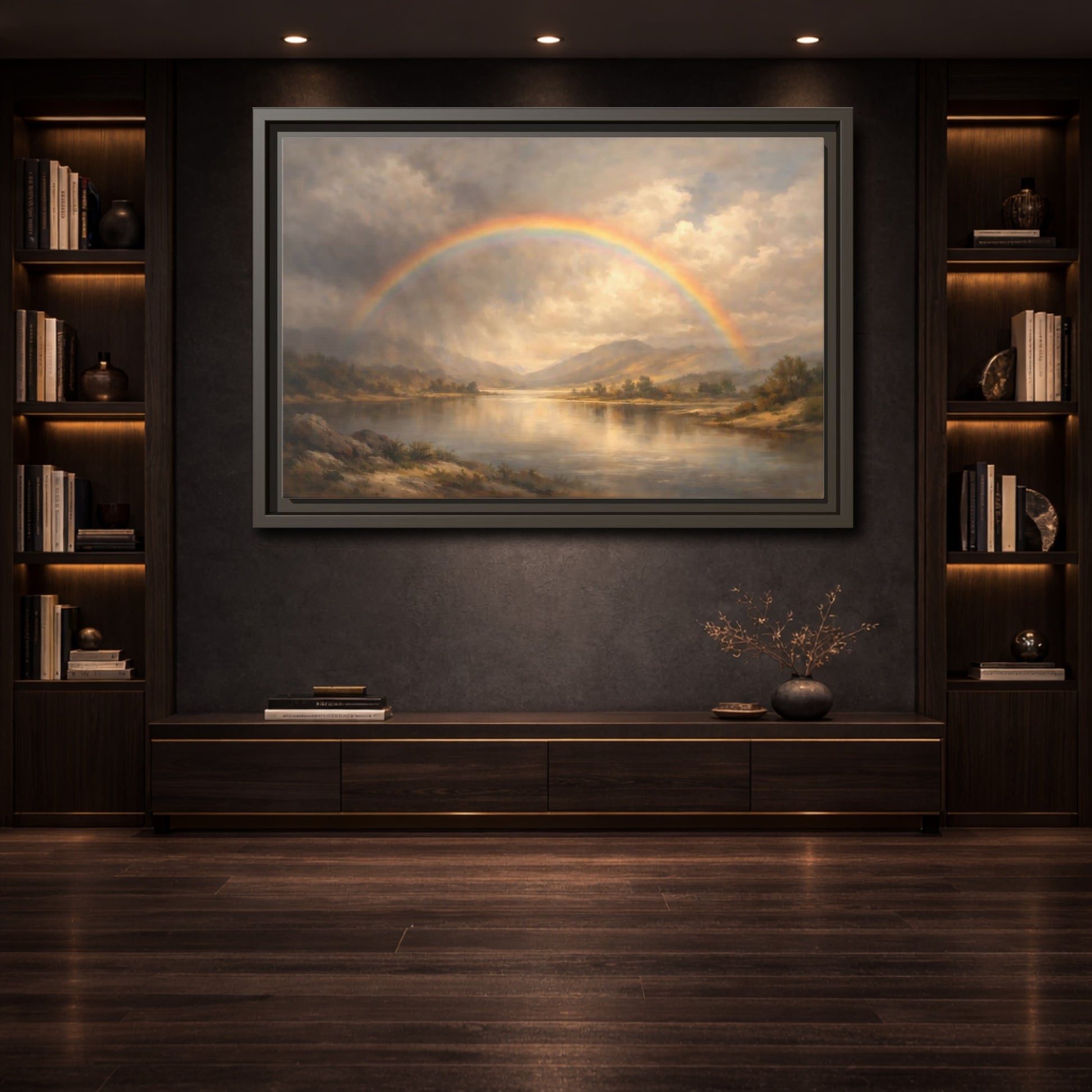 Mockup 3. Nature Rainbow Rainbow Landscape shown as stretched canvas wall art