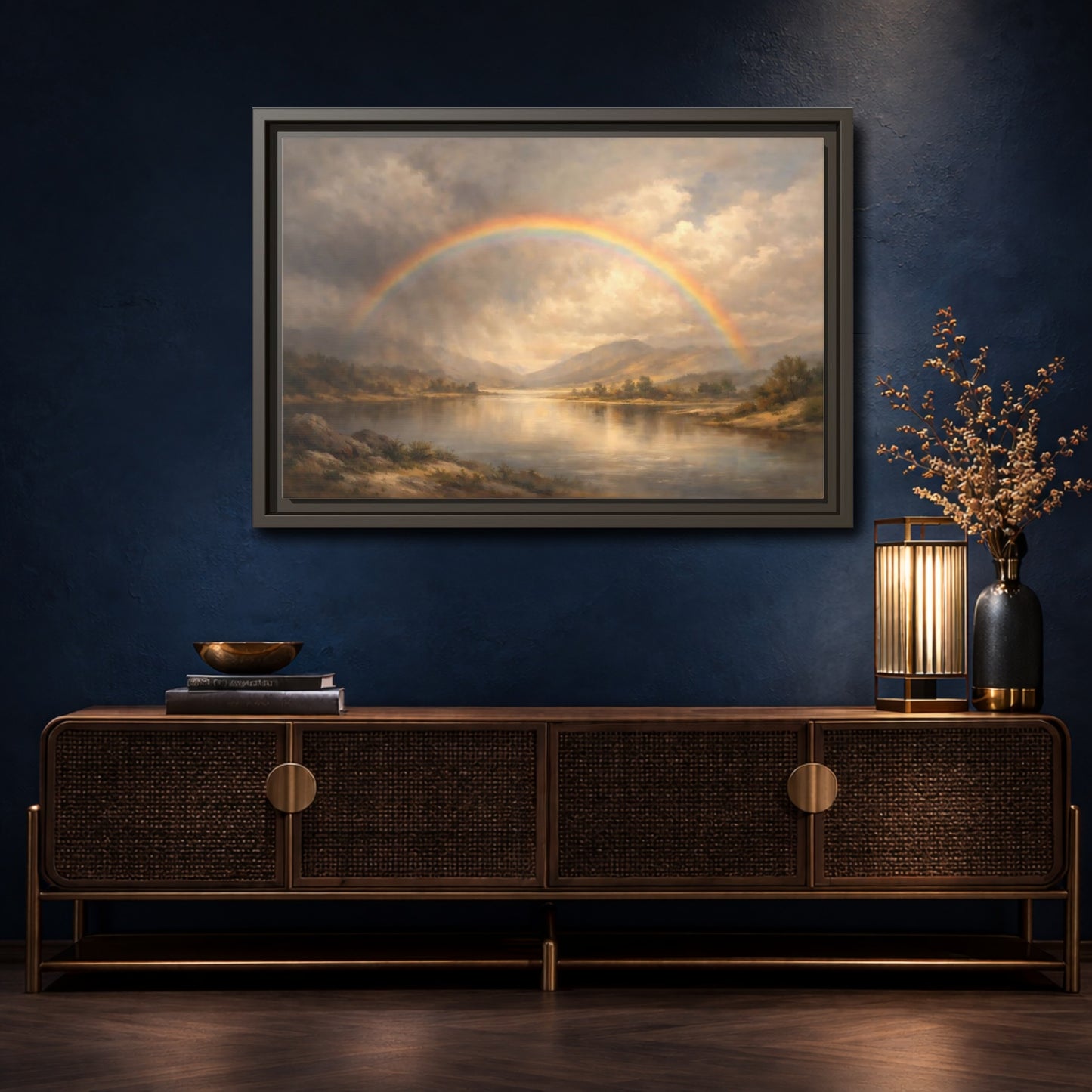 Mockup 4. Nature Rainbow Rainbow Landscape shown as stretched canvas wall art