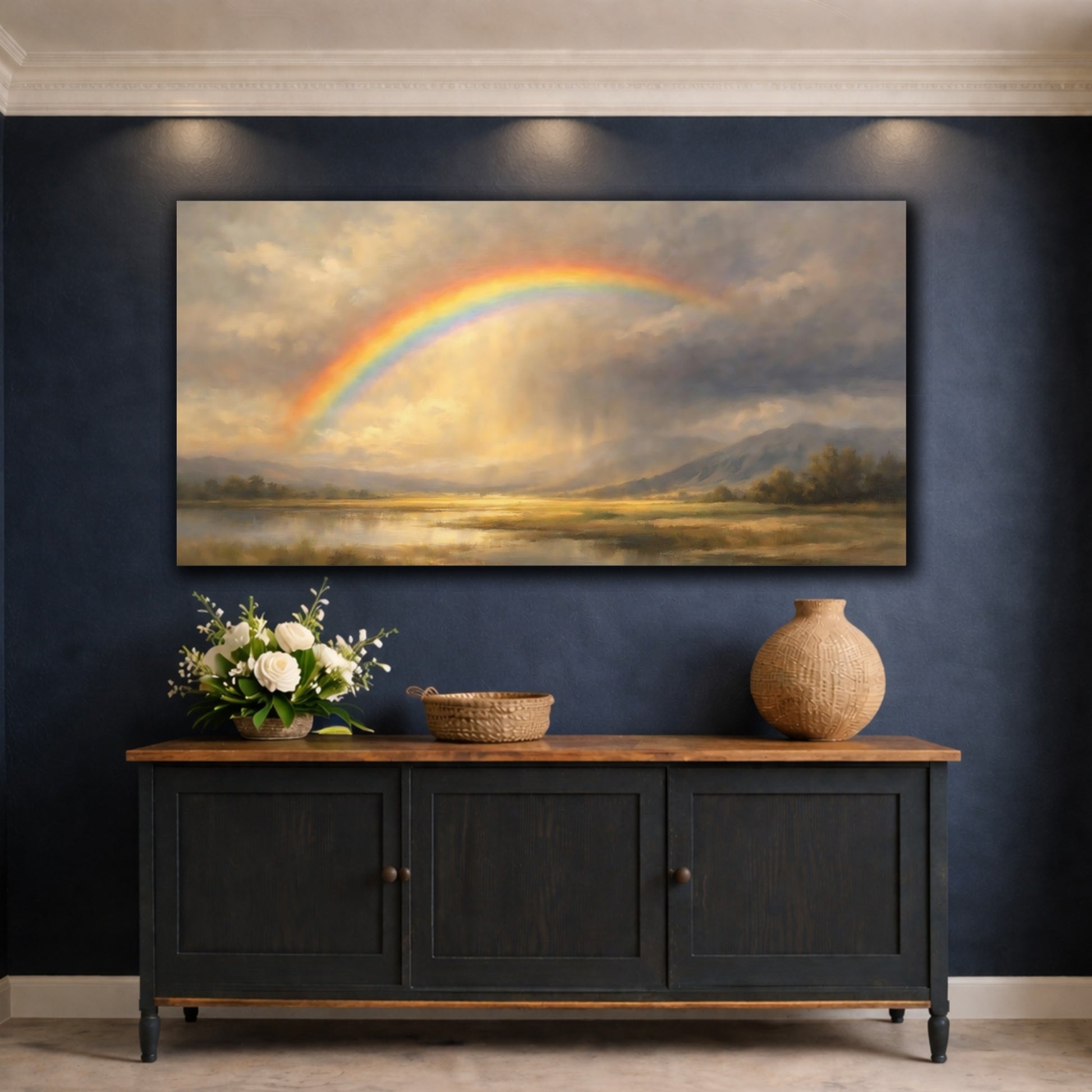 Mockup 4. Nature Rainbow Rainbow Landscape shown as stretched canvas wall art