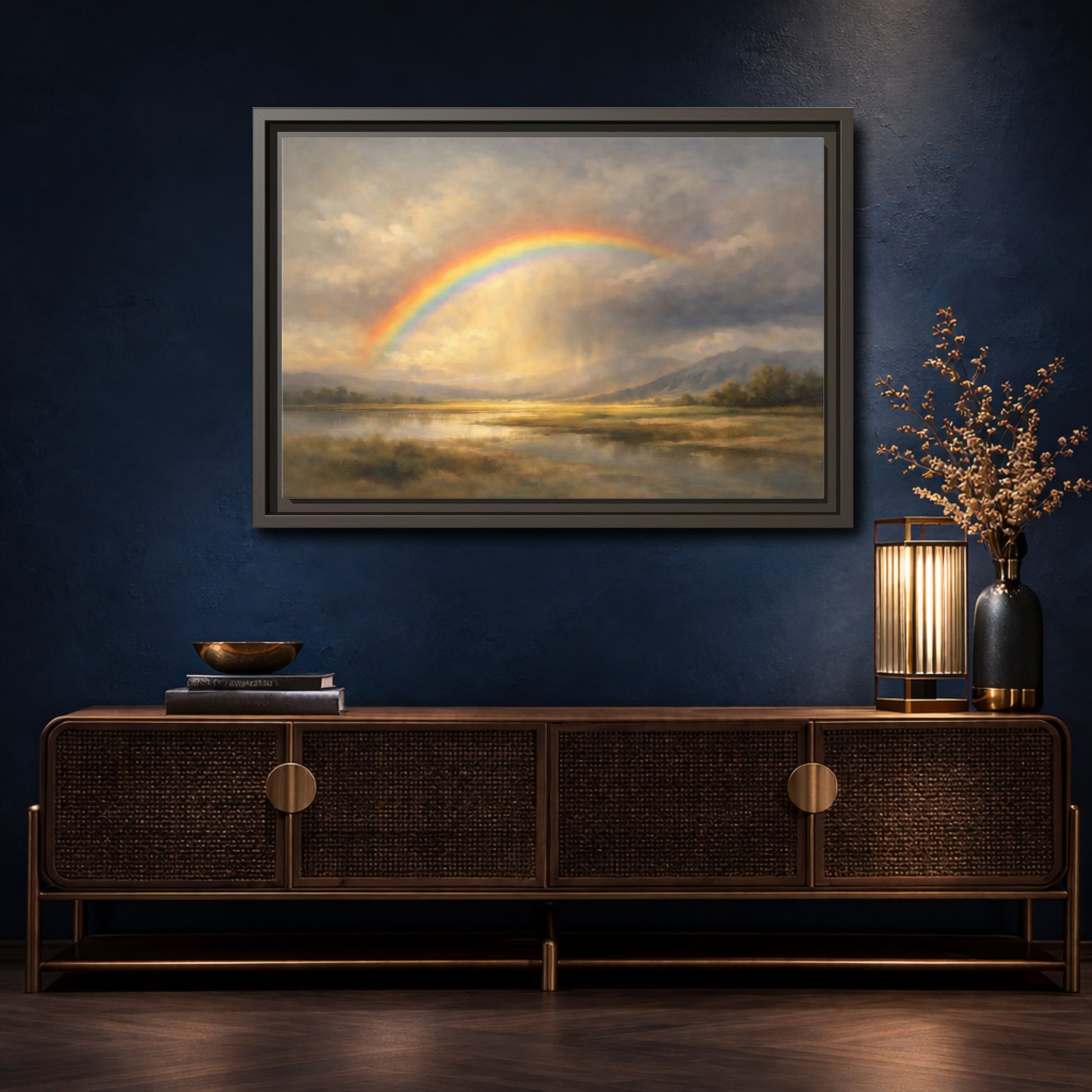 Mockup 4. Nature Rainbow Rainbow Landscape shown as stretched canvas wall art