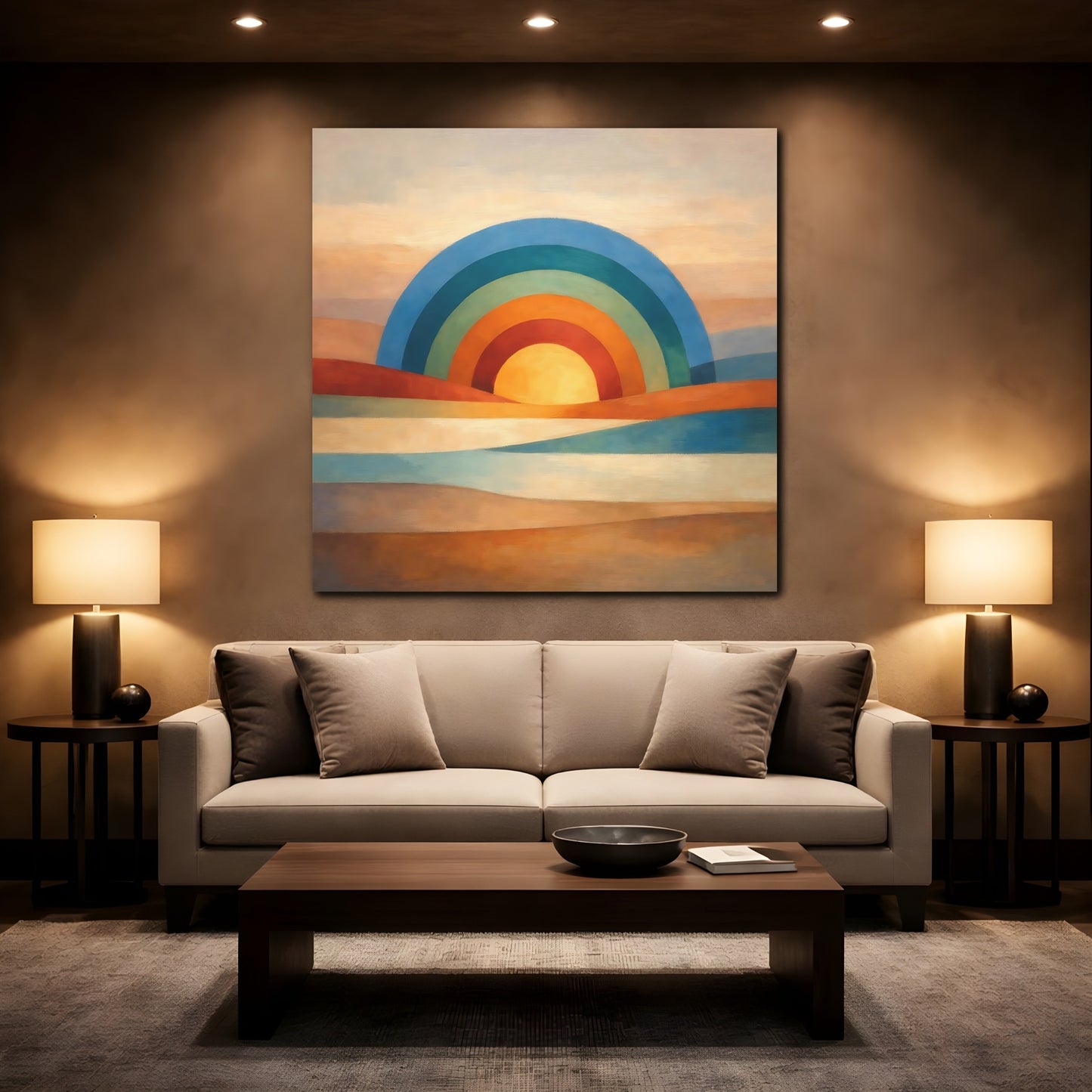 Mockup 2. Nature Rainbow Sun Abstract Rainbow shown as stretched canvas wall art