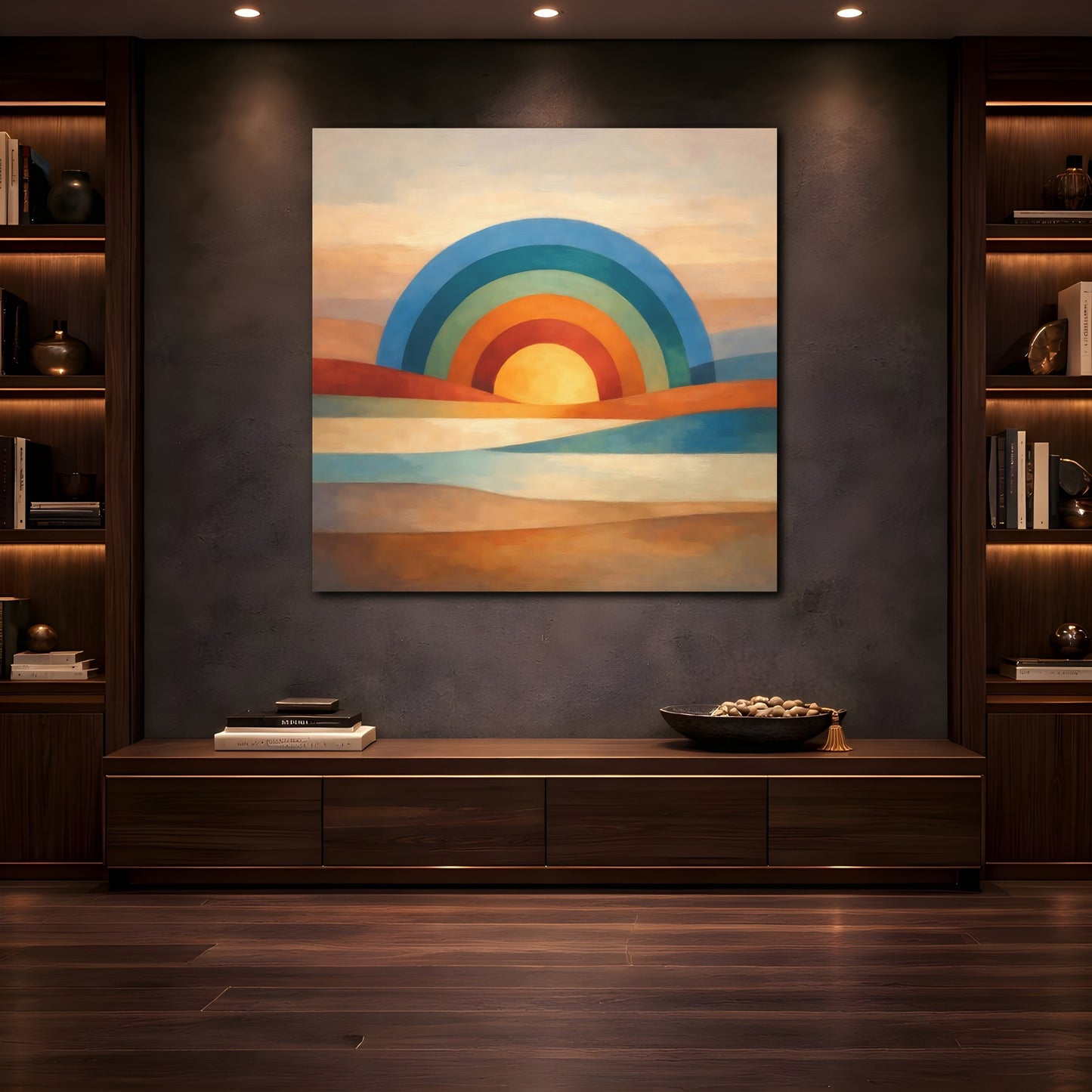 Mockup 4. Nature Rainbow Sun Abstract Rainbow shown as stretched canvas wall art