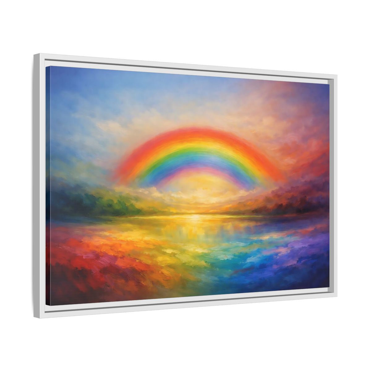 Side Mockup 10. Nature Rainbow Vibrant Rainbow shown as stretched canvas wall art