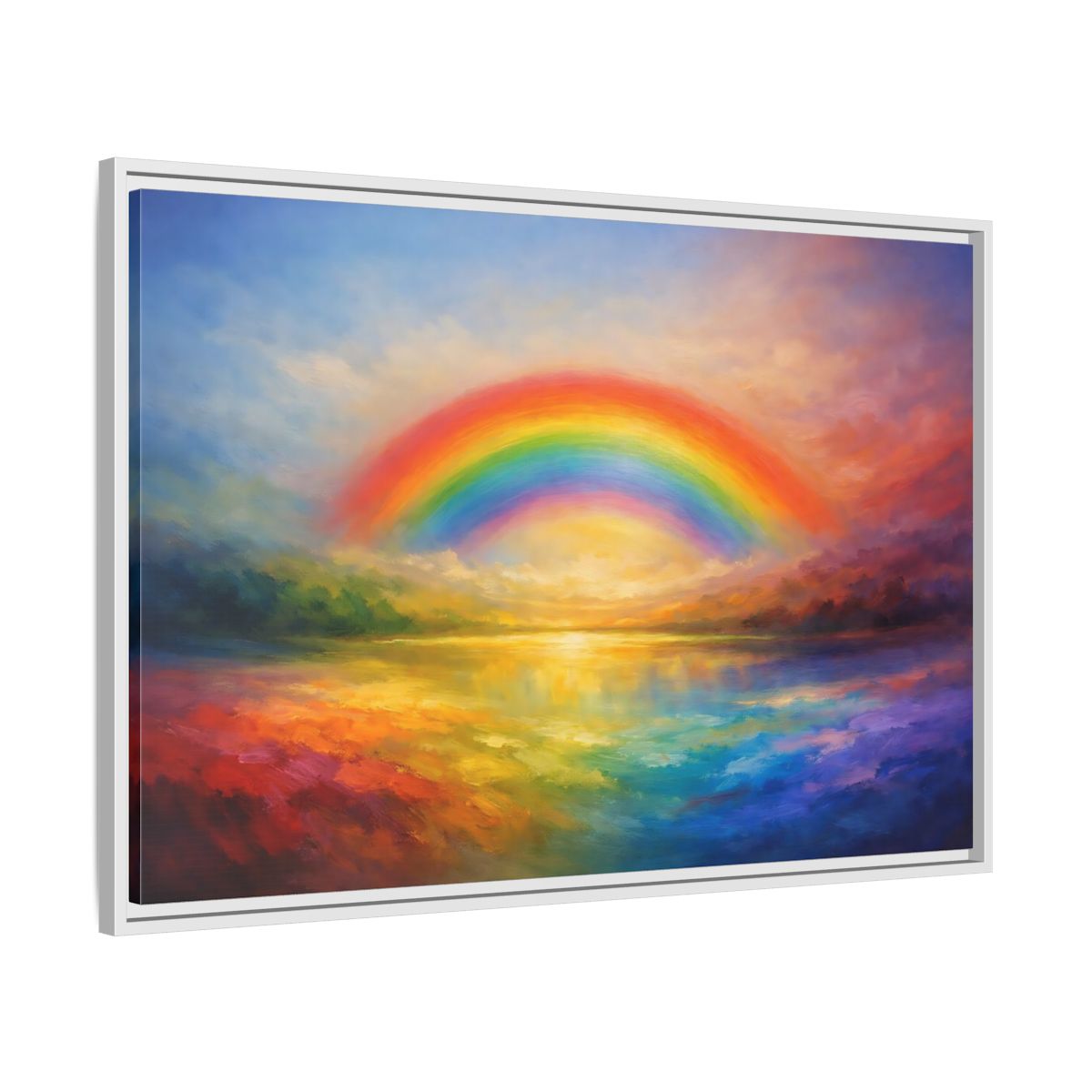Side Mockup 8. Nature Rainbow Vibrant Rainbow shown as stretched canvas wall art