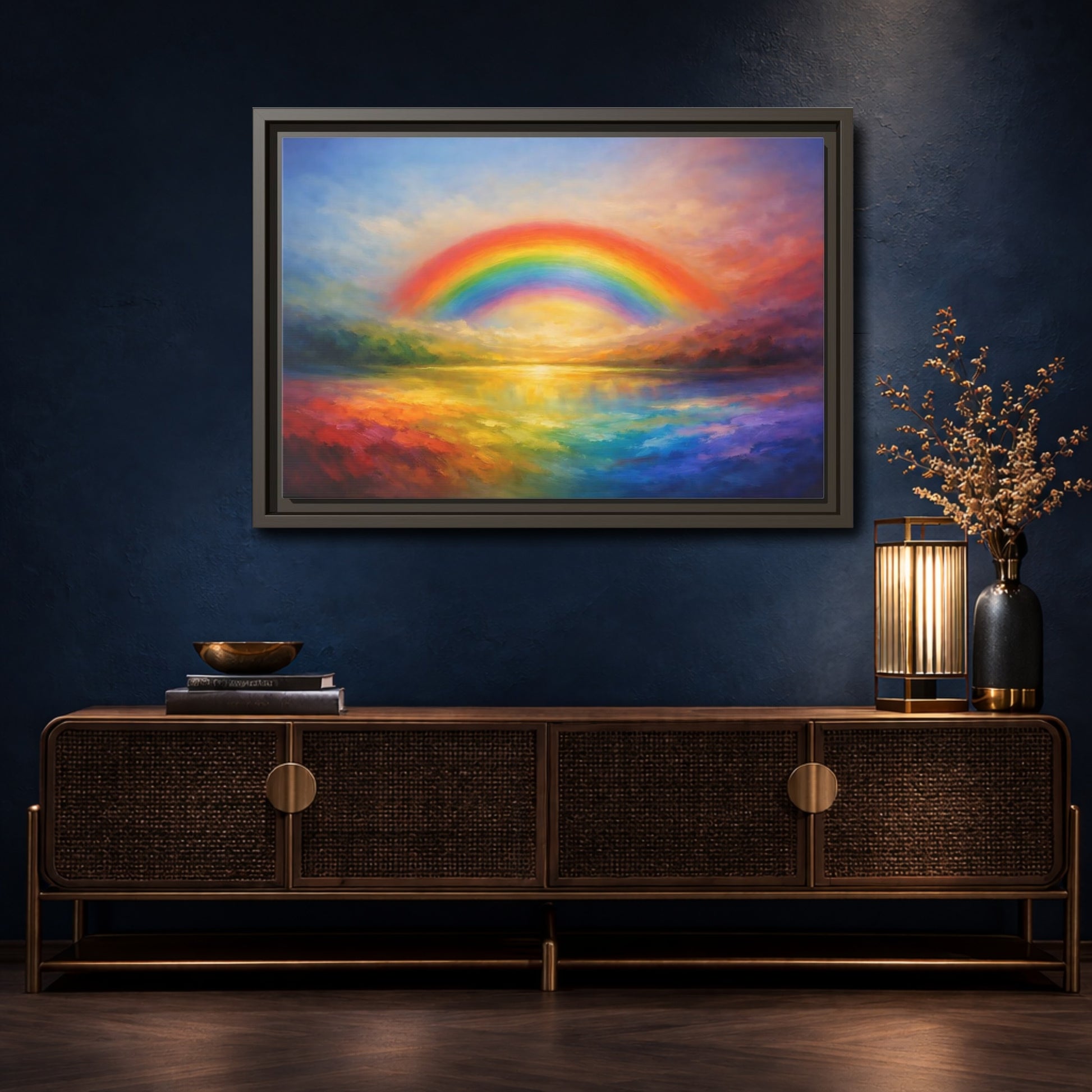 Mockup 4. Nature Rainbow Vibrant Rainbow shown as stretched canvas wall art