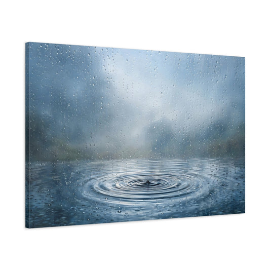 Main Mockup. Nature Raindrops Blue Rain shown as stretched canvas wall art