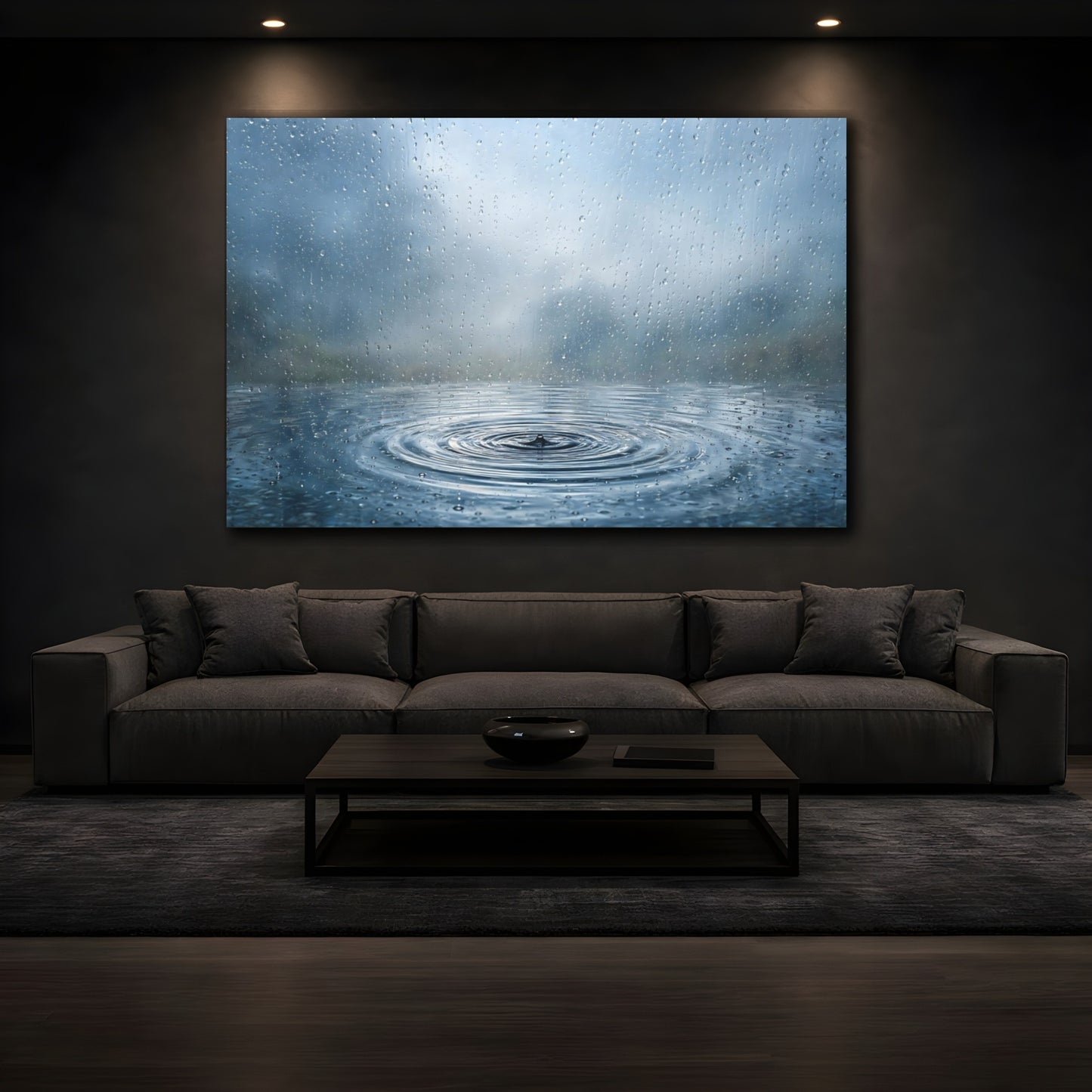 Mockup 4. Nature Raindrops Blue Rain shown as stretched canvas wall art