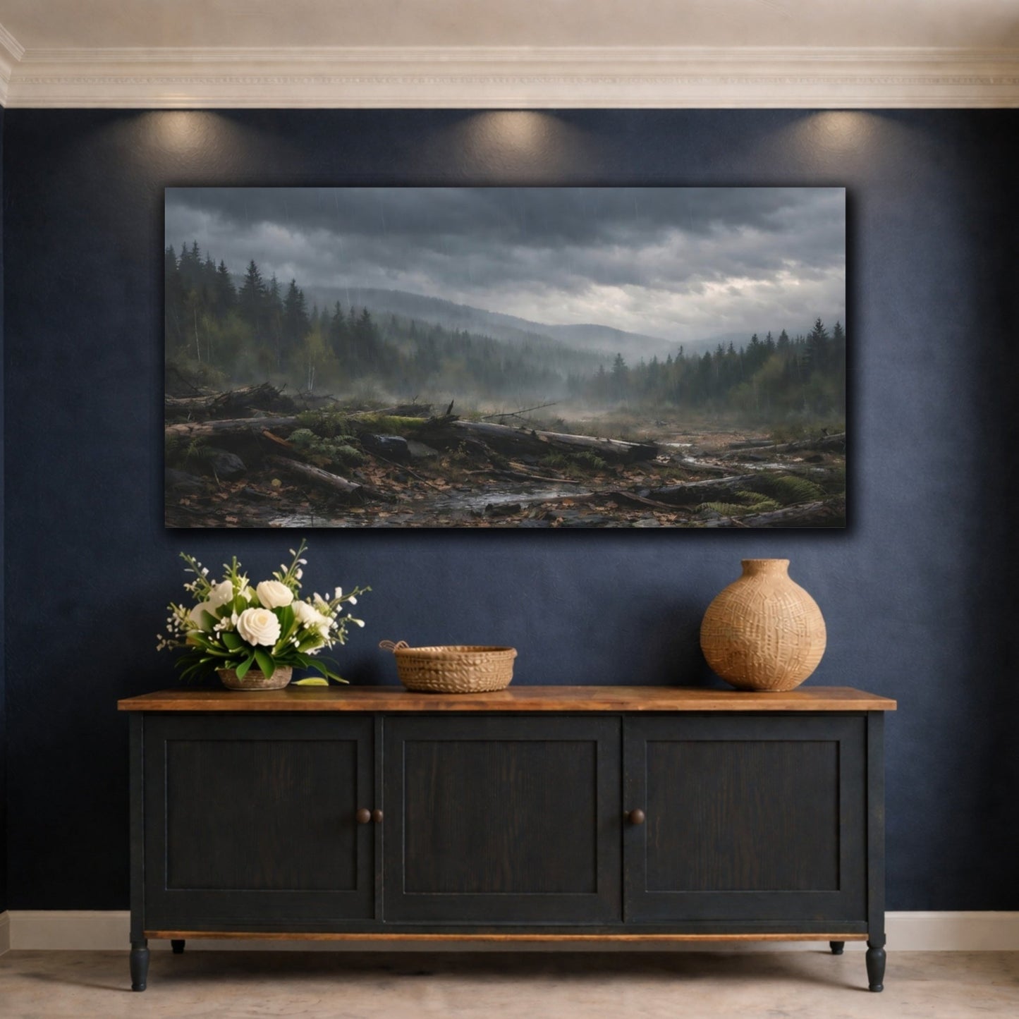 Nature Rainy Forest Dark Landscape - Canvas Wall Art Print - YesArtYes