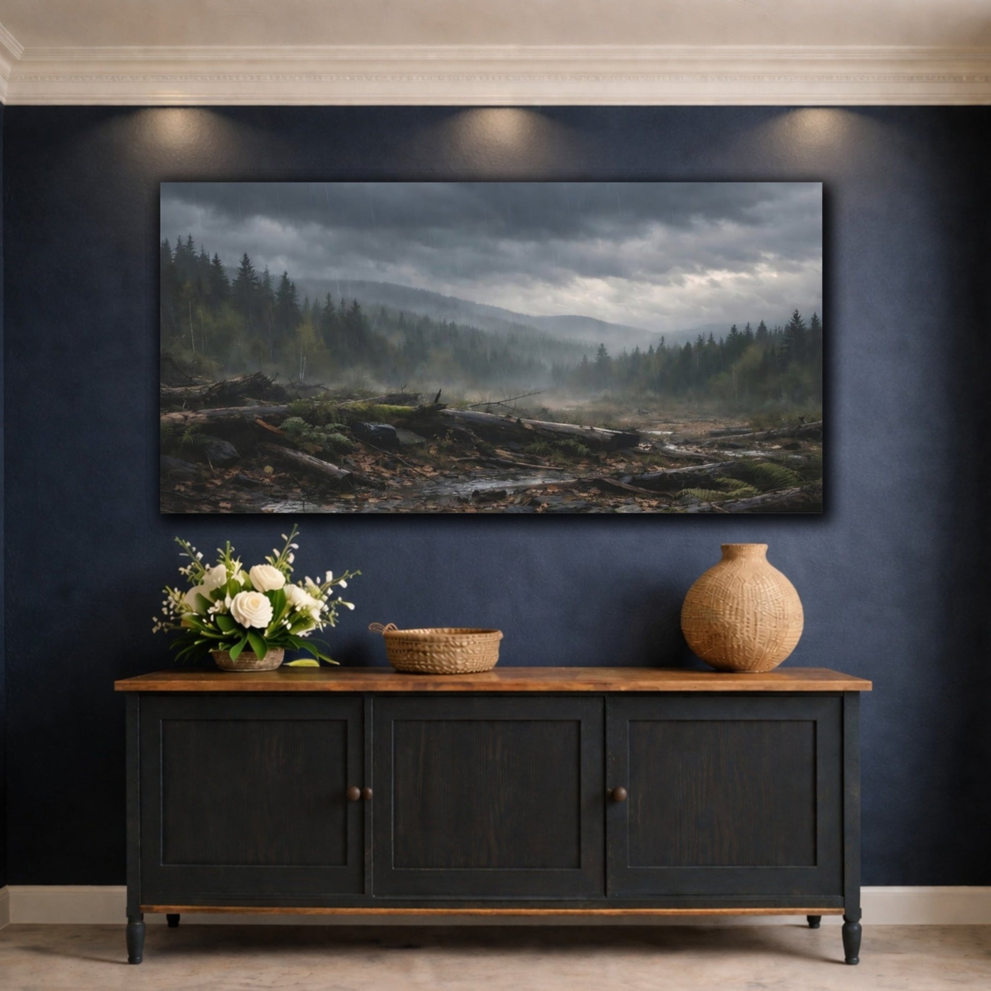 Nature Rainy Forest Dark Landscape - Canvas Wall Art Print - YesArtYes