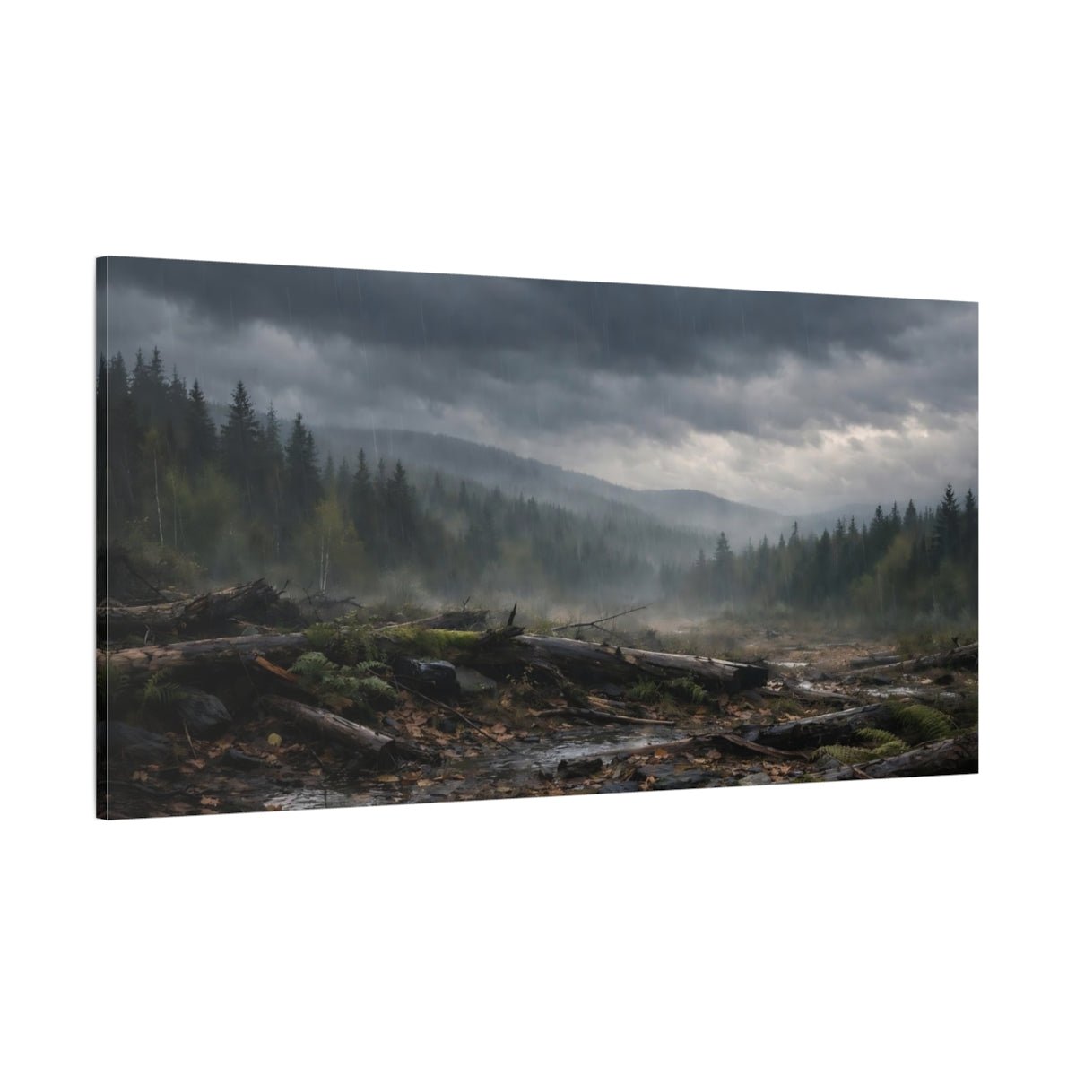 Nature Rainy Forest Dark Landscape - Canvas Wall Art Print - YesArtYes