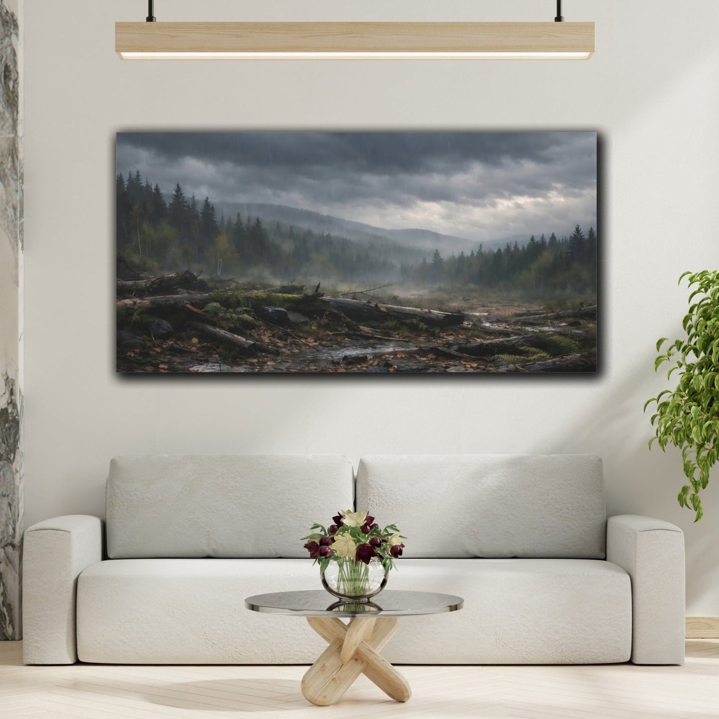 Nature Rainy Forest Dark Landscape - Canvas Wall Art Print - YesArtYes
