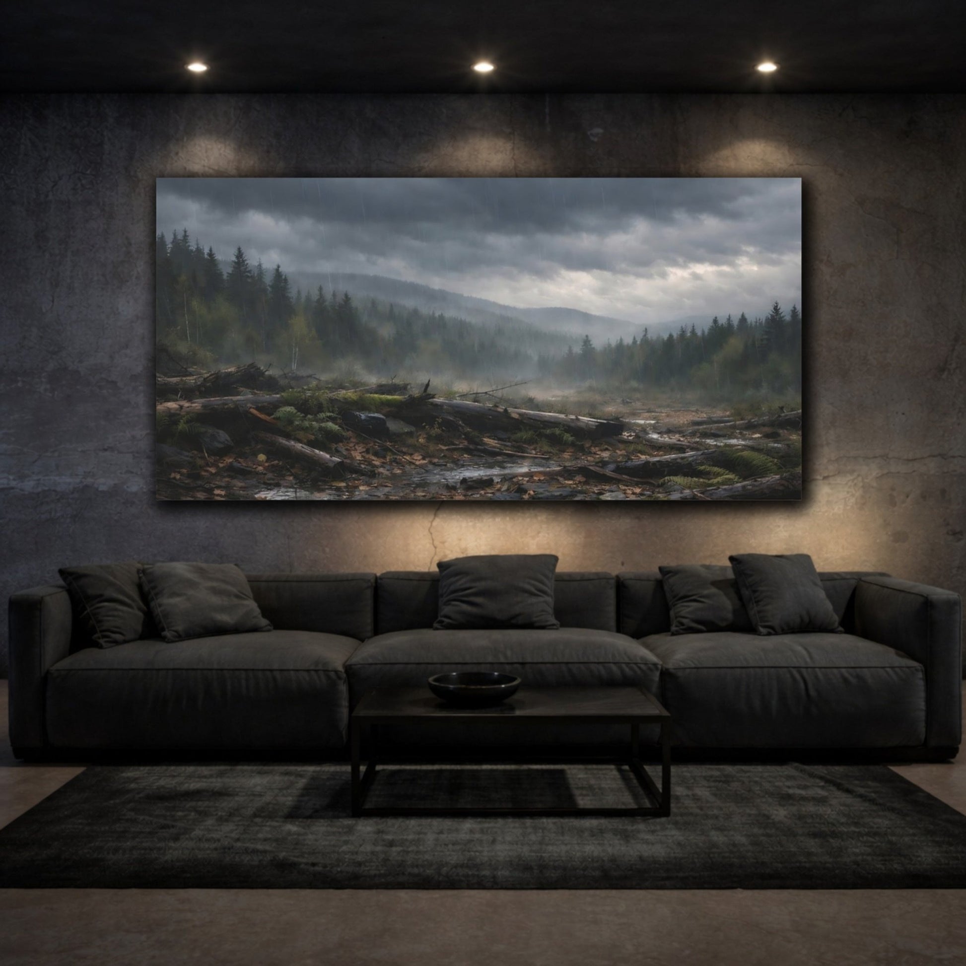 Nature Rainy Forest Dark Landscape - Canvas Wall Art Print - YesArtYes