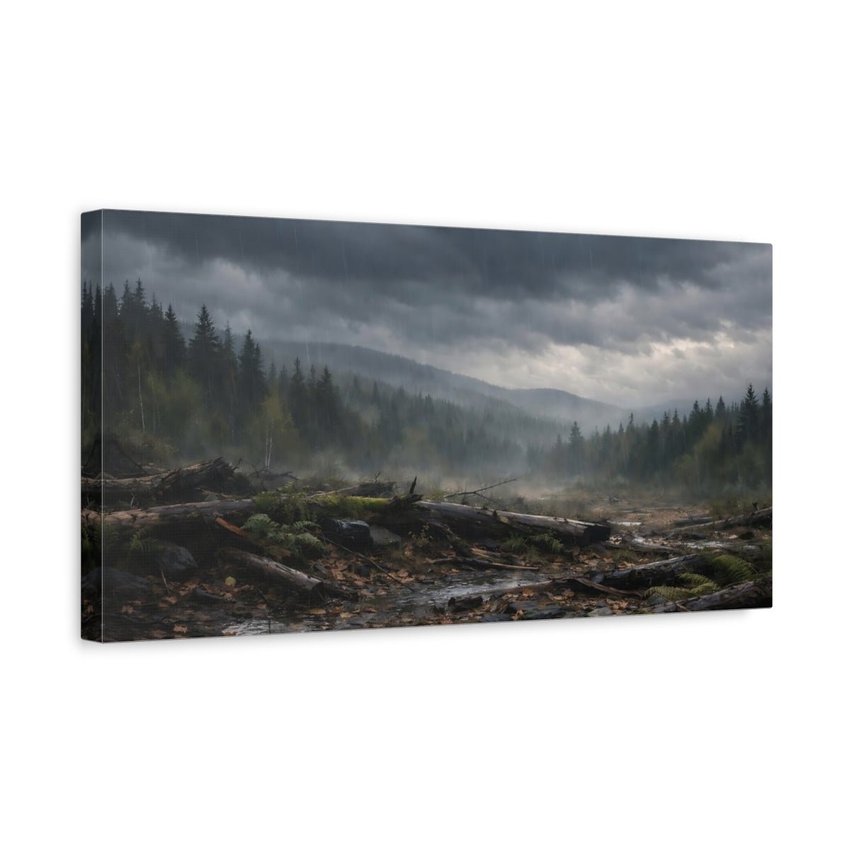 Nature Rainy Forest Dark Landscape - Canvas Wall Art Print - YesArtYes