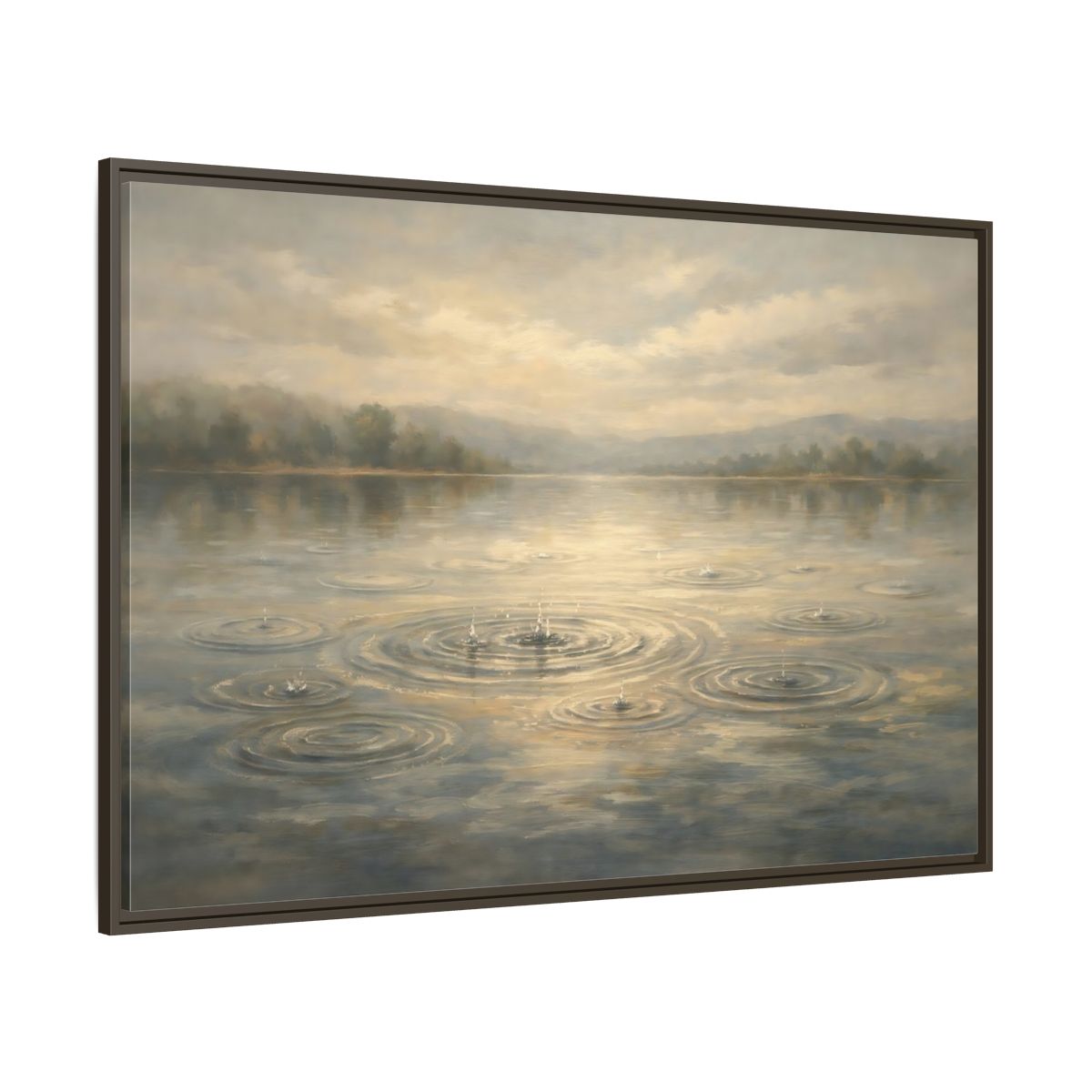 Main Mockup. Nature Rainy Lake Muted Landscape shown as stretched canvas wall art
