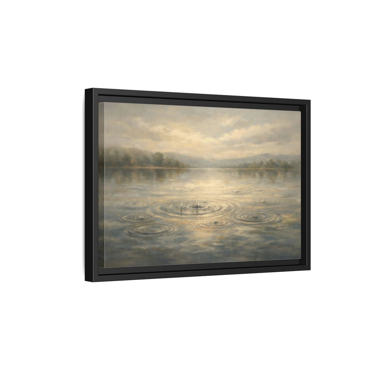 Side Mockup 6. Nature Rainy Lake Muted Landscape shown as stretched canvas wall art