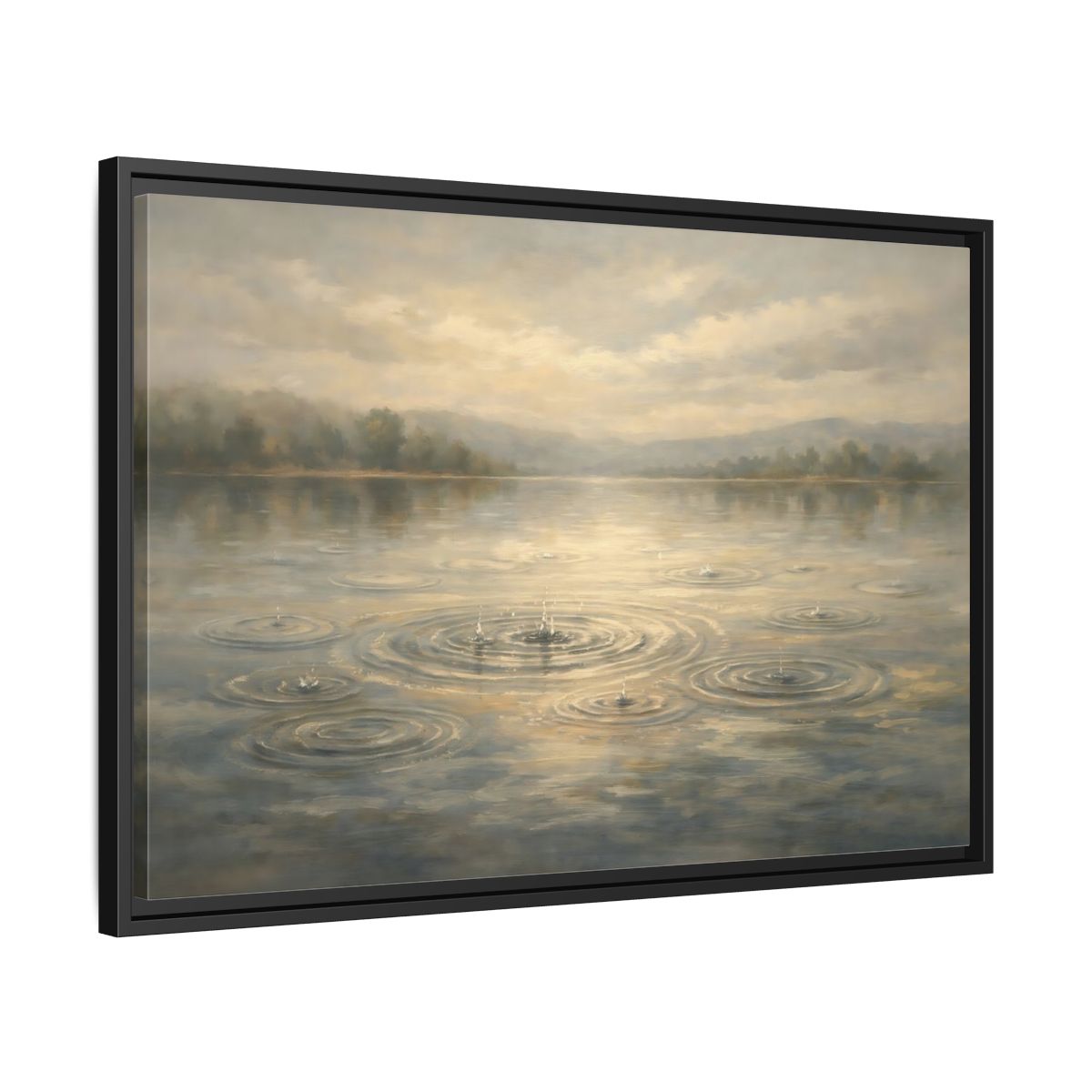 Side Mockup 14. Nature Rainy Lake Muted Landscape shown as stretched canvas wall art