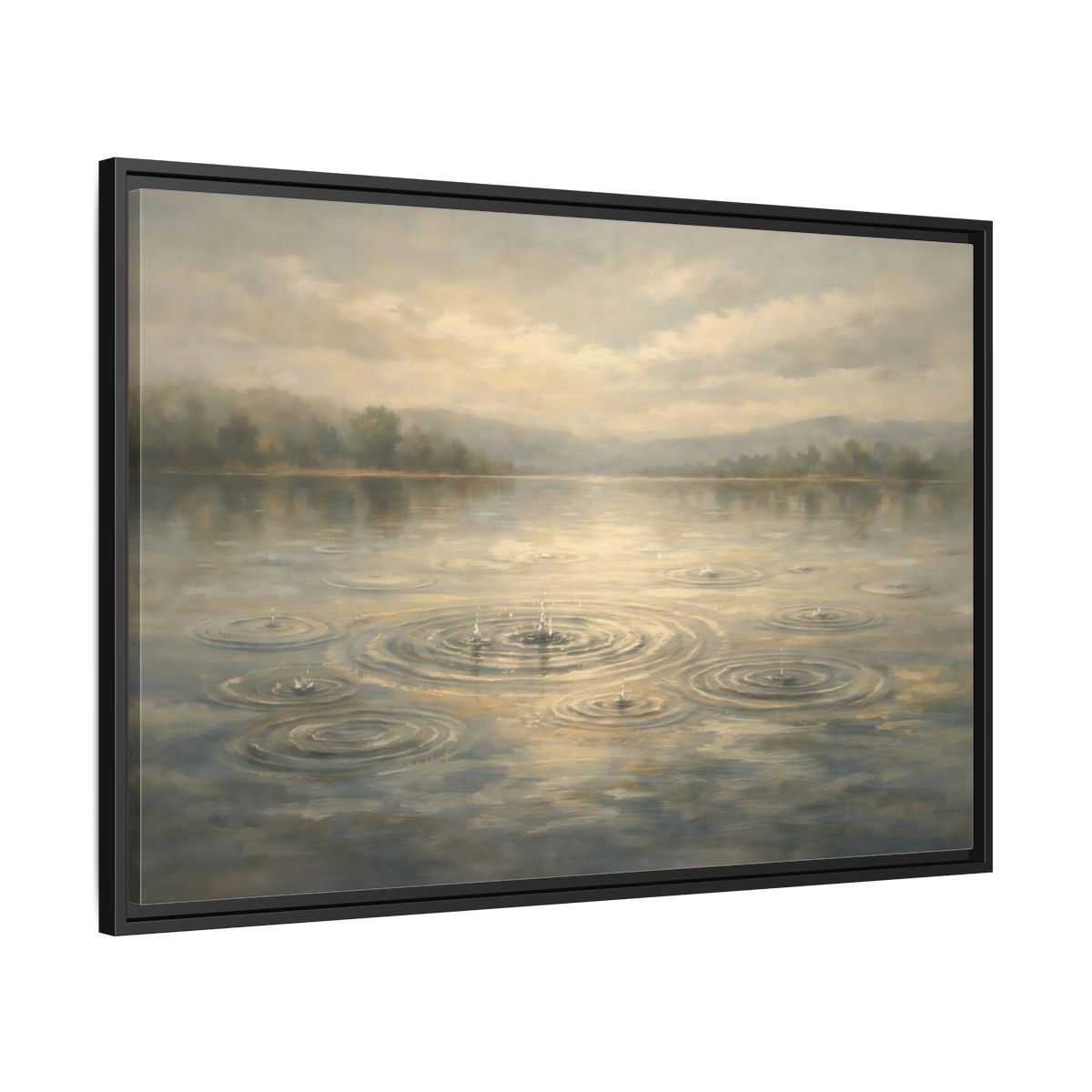 Side Mockup 13. Nature Rainy Lake Muted Landscape shown as stretched canvas wall art
