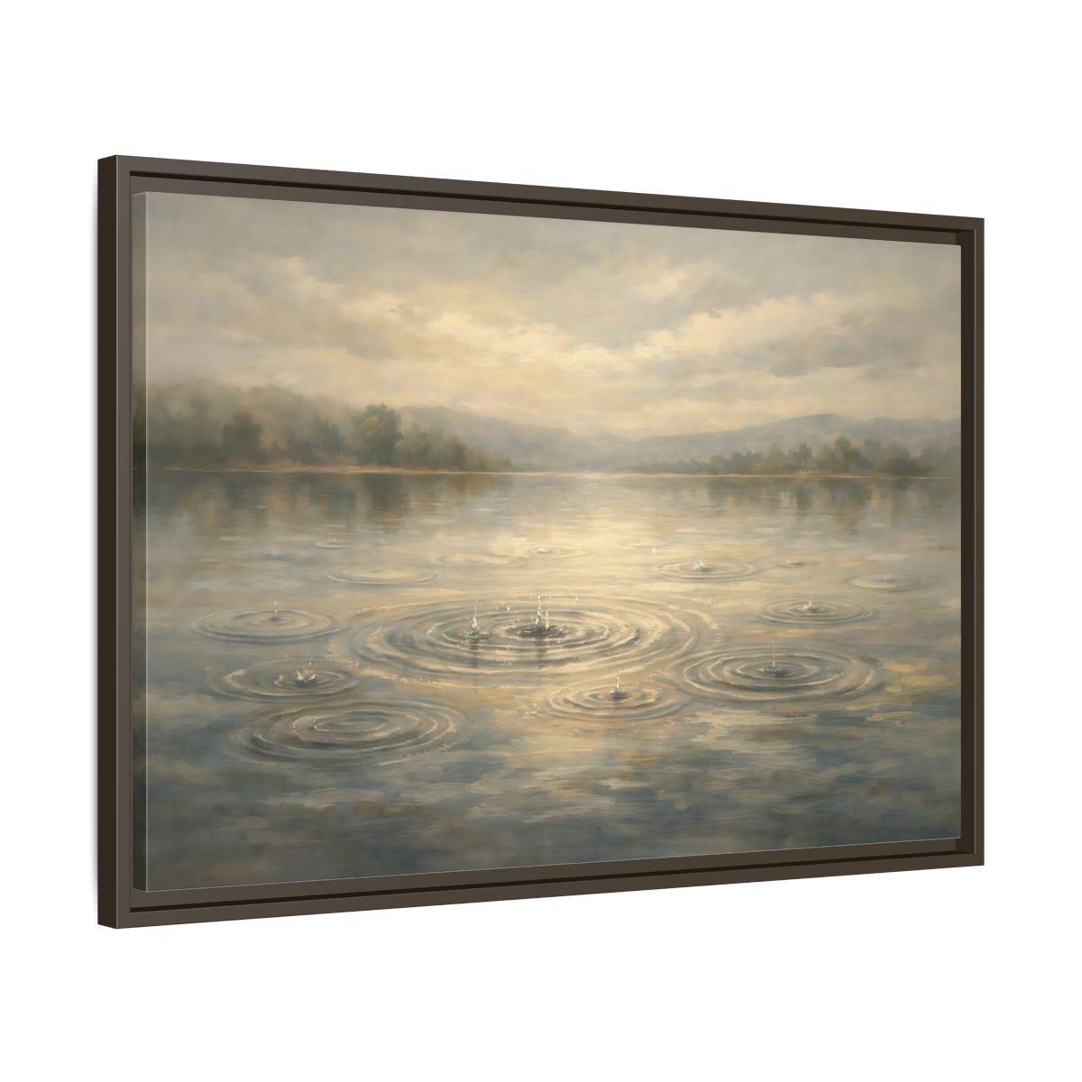 Side Mockup 11. Nature Rainy Lake Muted Landscape shown as stretched canvas wall art