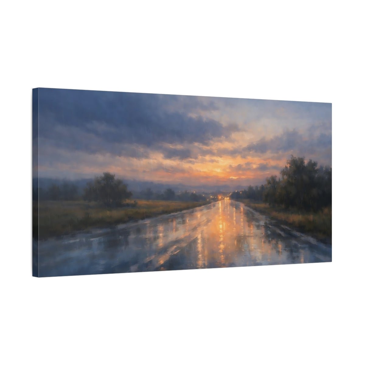 Nature Rainy Road Orange And Blue - Canvas Wall Art Print - YesArtYes