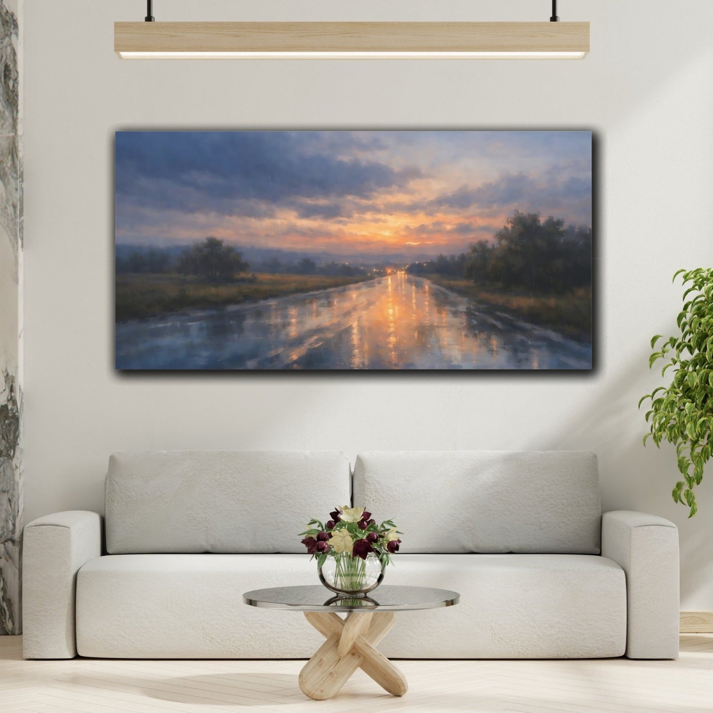 Nature Rainy Road Orange And Blue - Canvas Wall Art Print - YesArtYes
