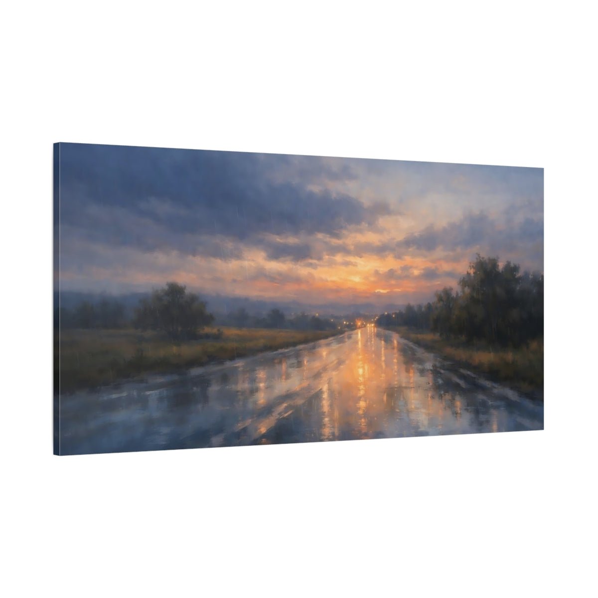 Nature Rainy Road Orange And Blue - Canvas Wall Art Print - YesArtYes